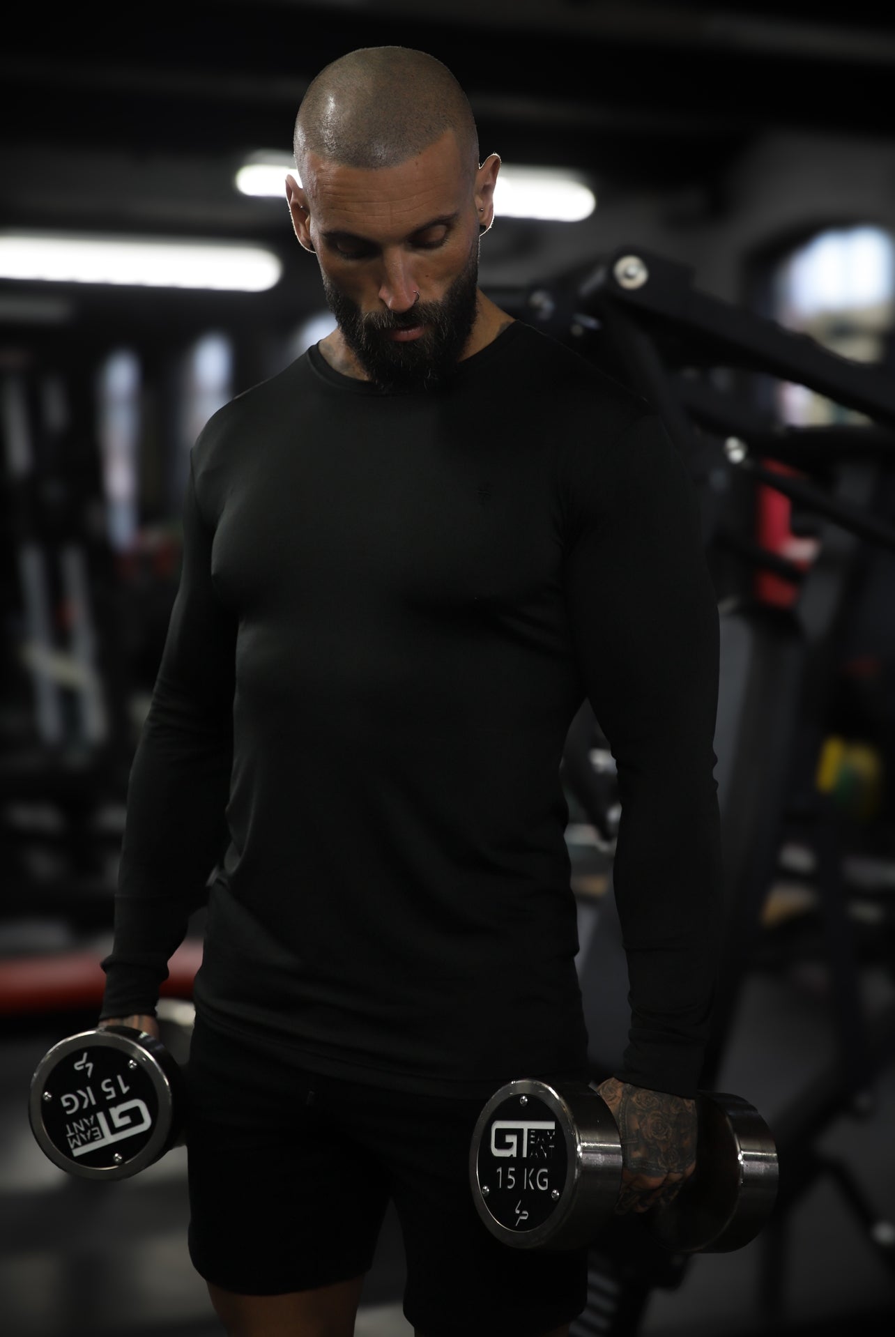Long Sleeve Black Tonal Gym Crew Top - FSH884