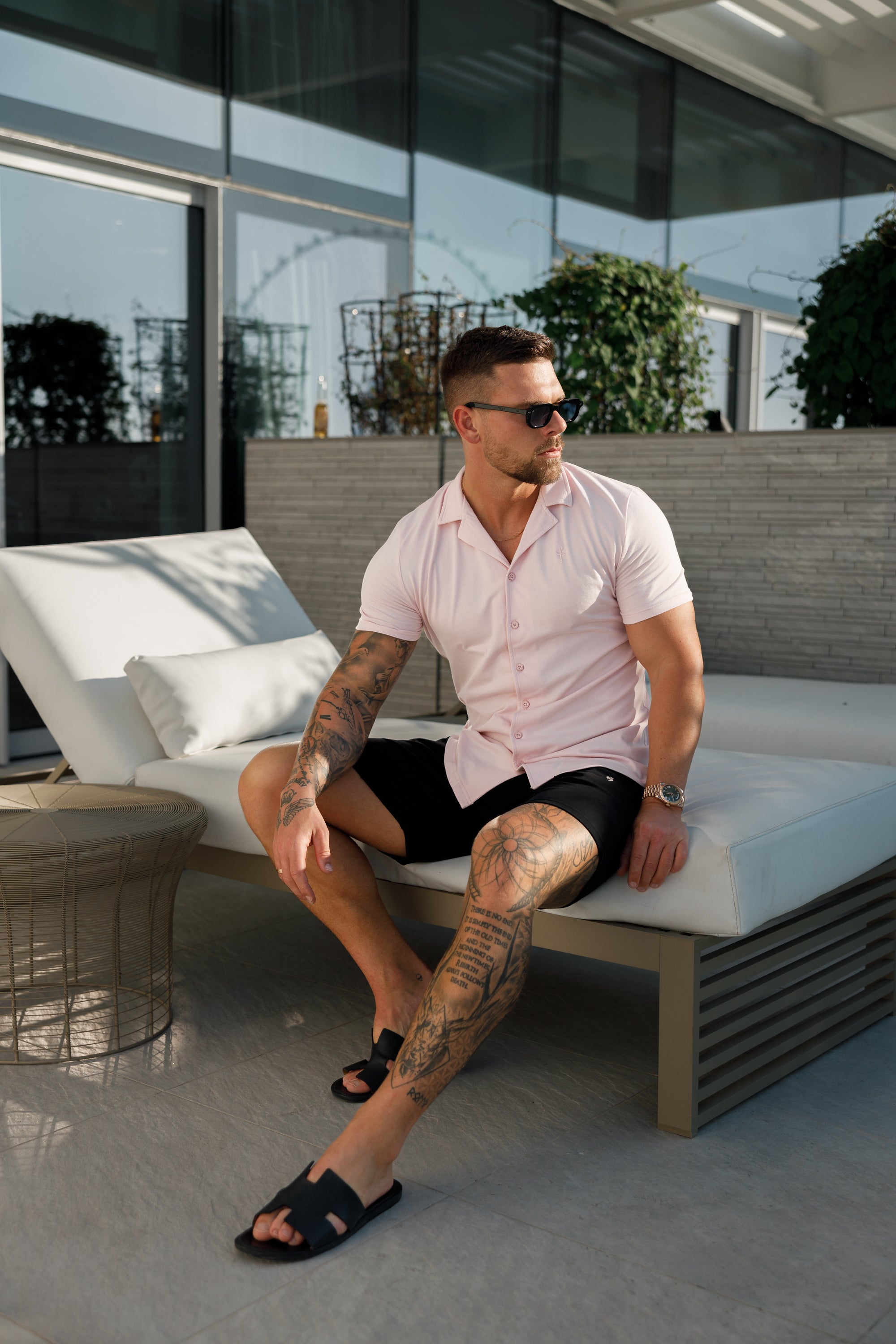 Stretch Pink Pique Revere Shirt Short Sleeve - FSH1077