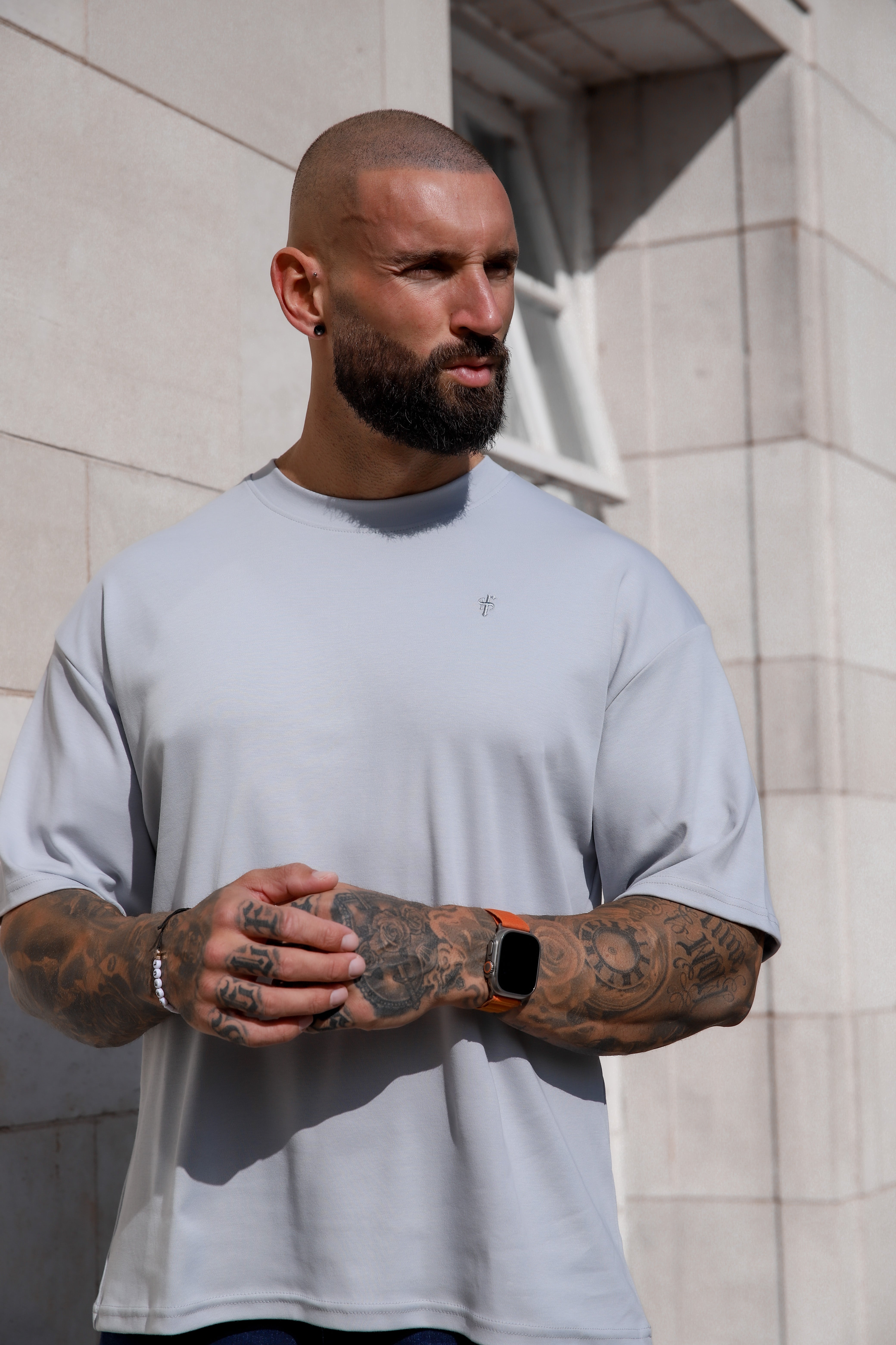 Classic Light Grey Oversized Crew T Shirt - FSH864