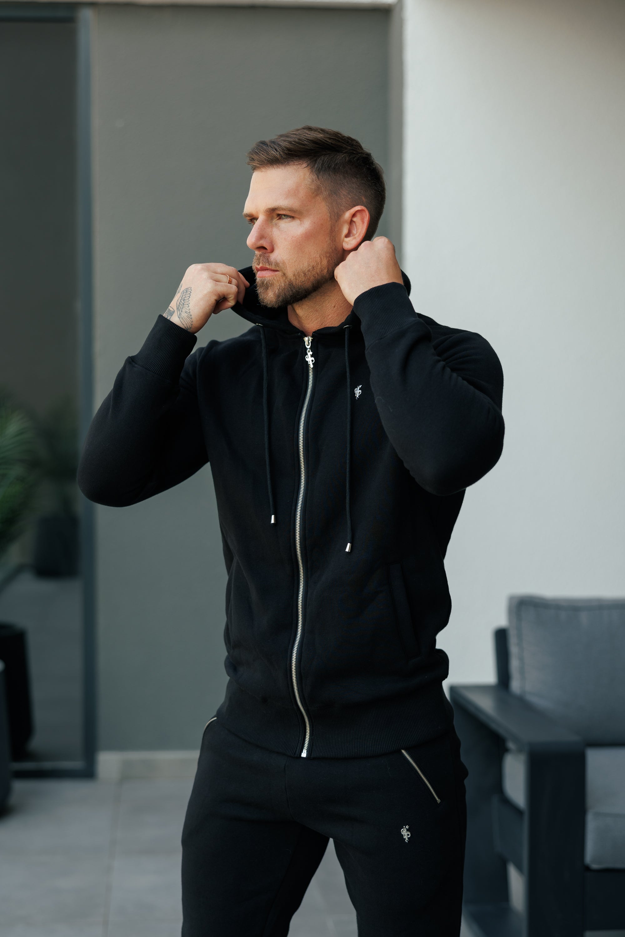 Black / Silver Full Zip Hoodie with Pockets - FSH1247