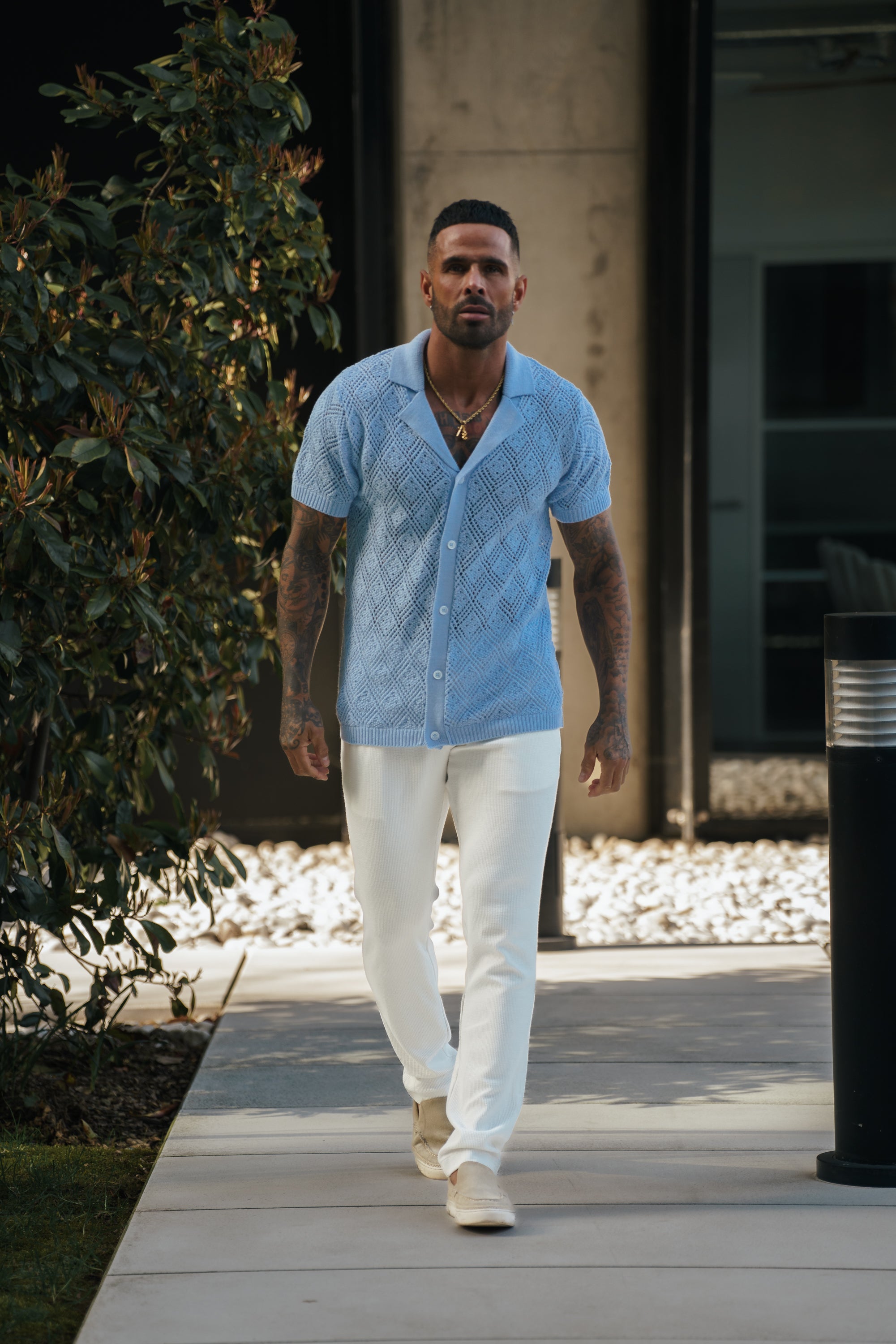 Crochet Shirt Morning Blue Short Sleeve - FSJ080