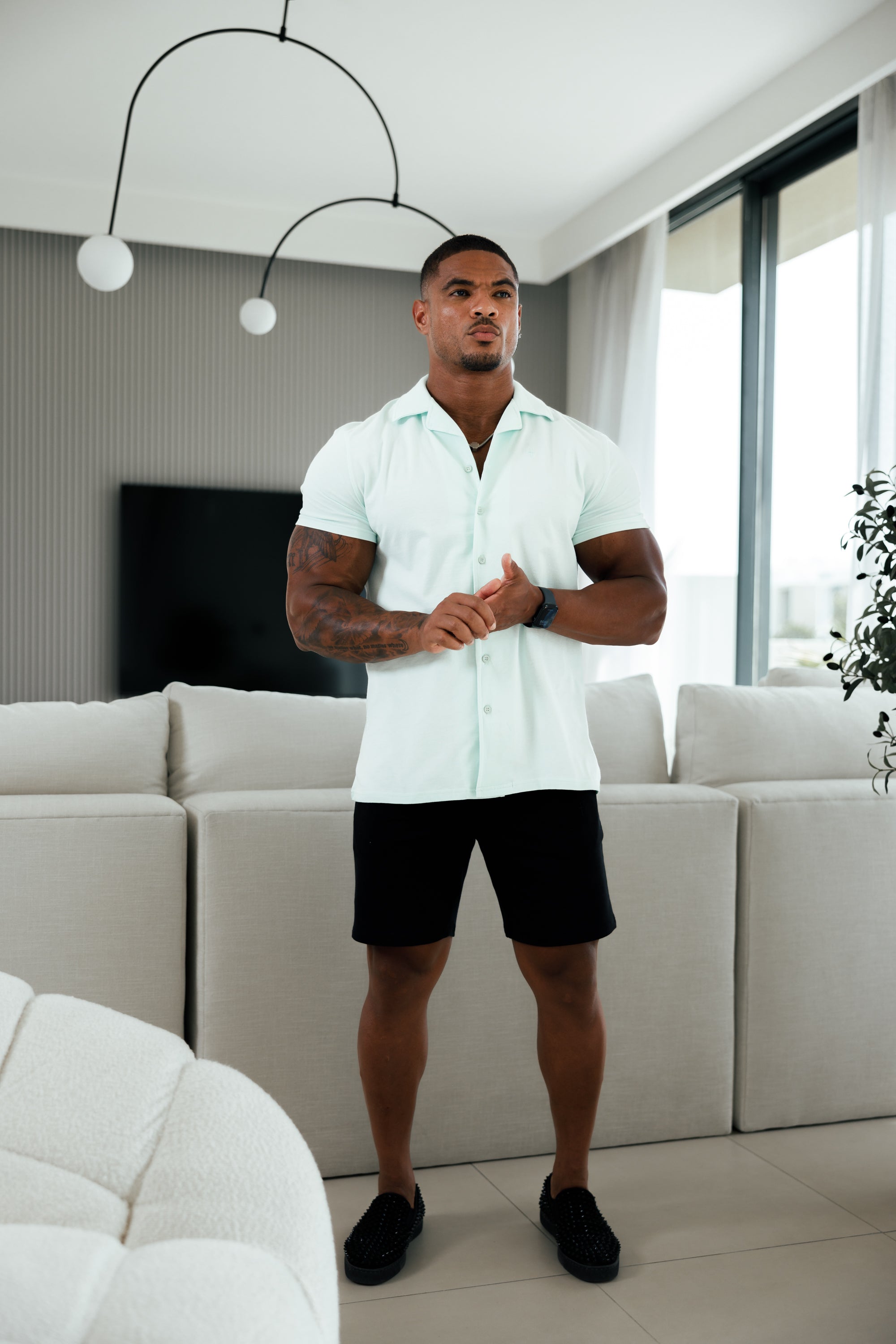 Stretch Mint Pique Revere Shirt Short Sleeve - FSH1078