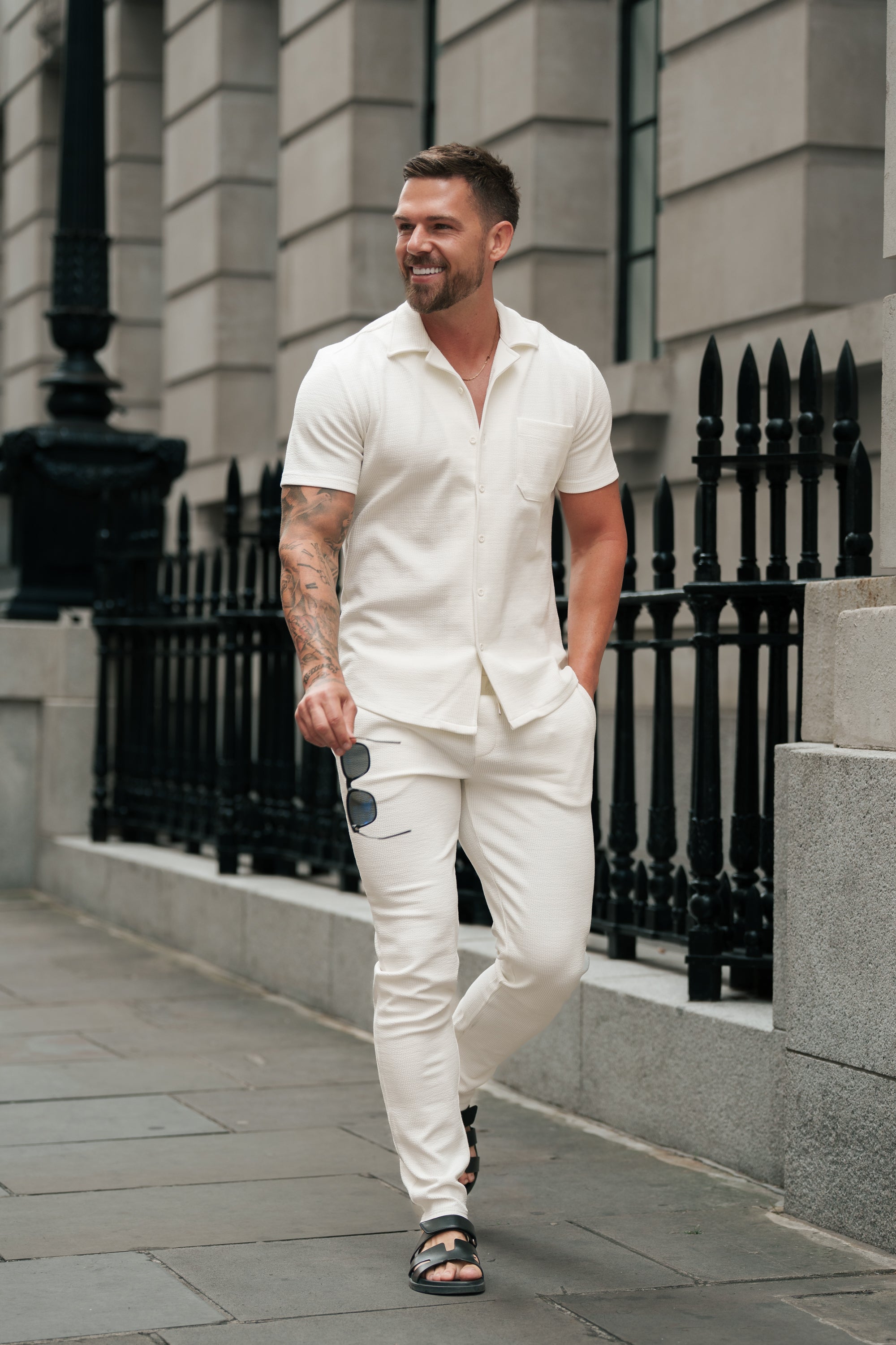 Jersey Cord Slim White Trousers - FSR015