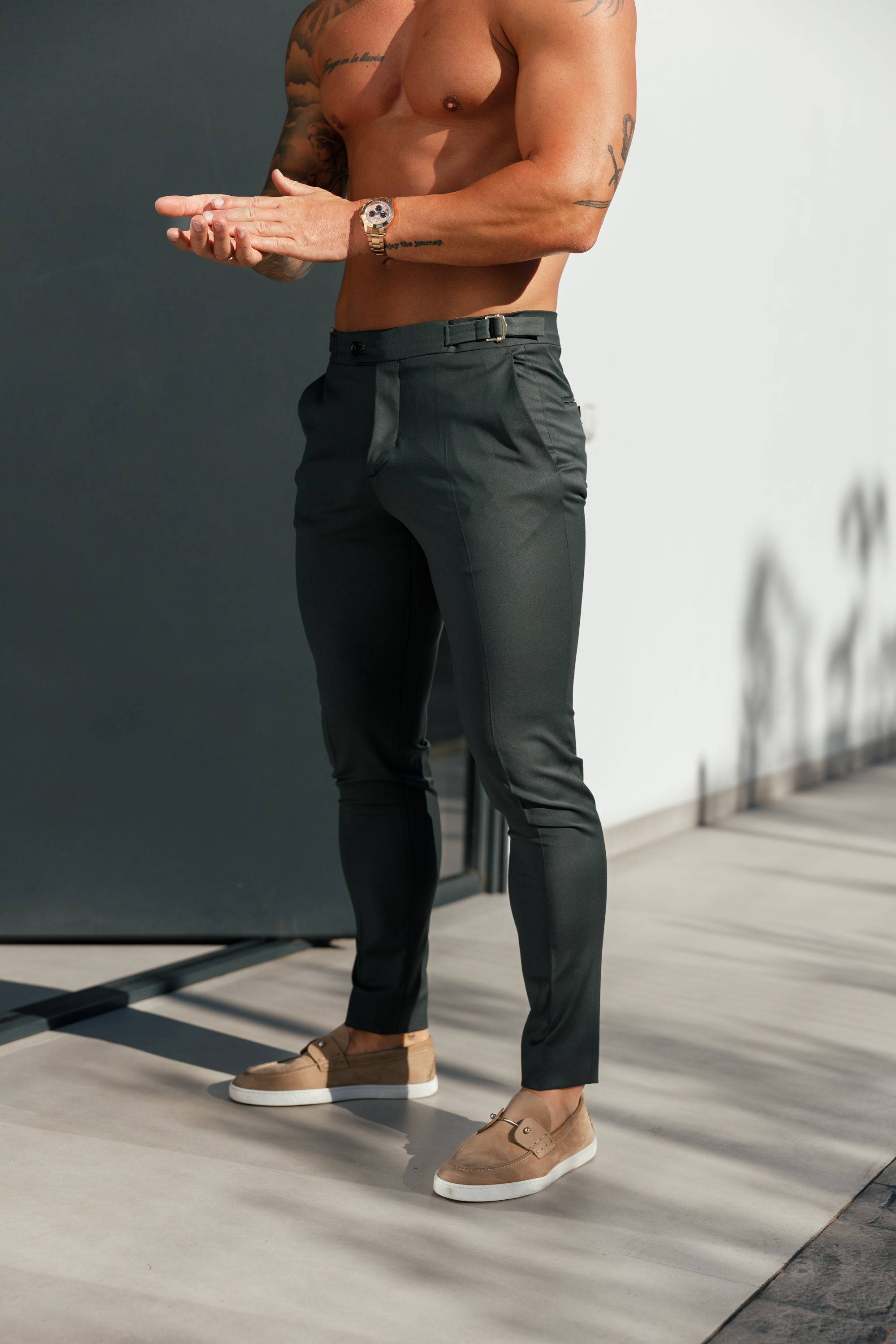 Slim Formal Deep Green Stretch Trousers with Side Adjusters - FST032