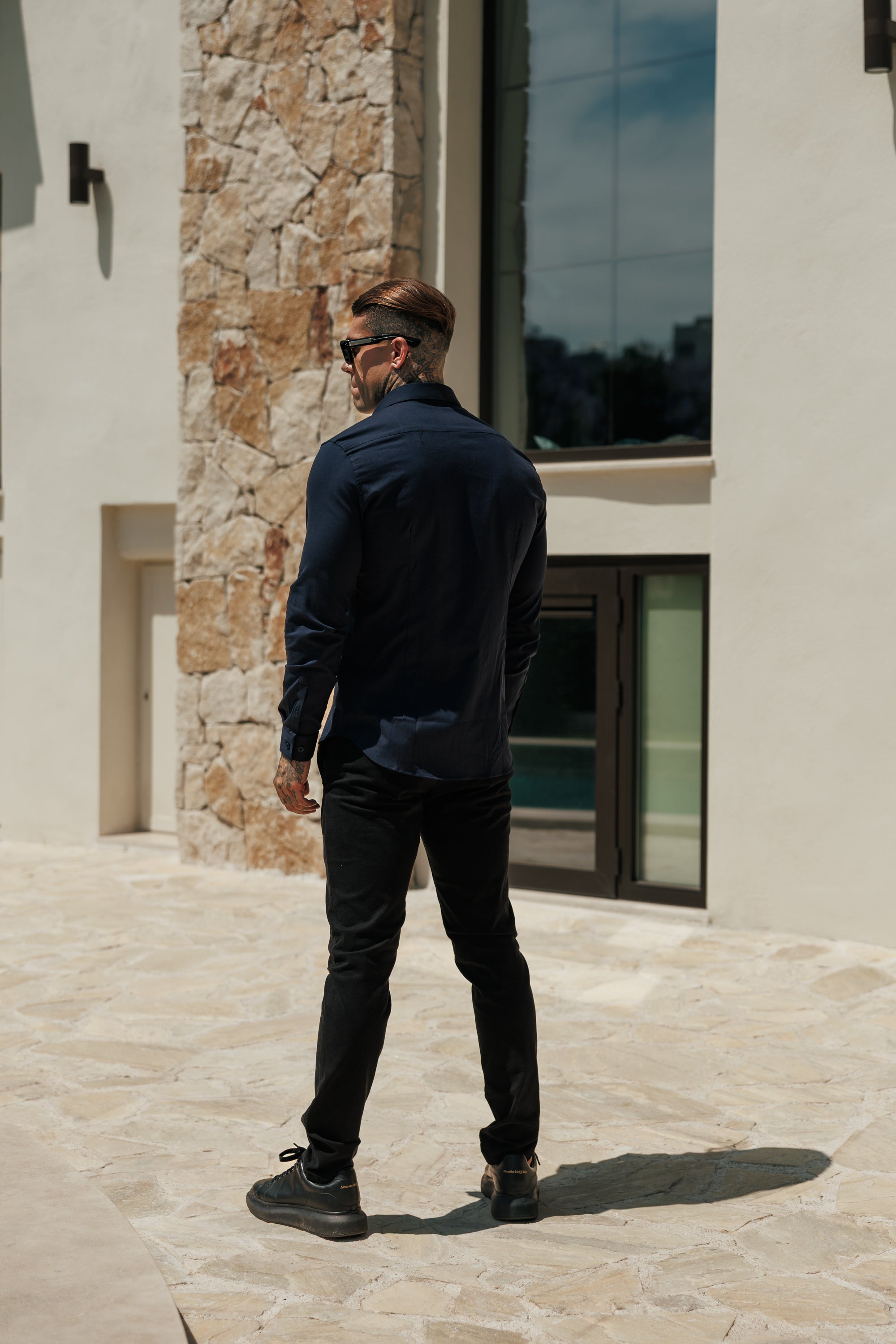 Classic Stretch Oxford Long Sleeve Navy with Button Down Collar - FS1230