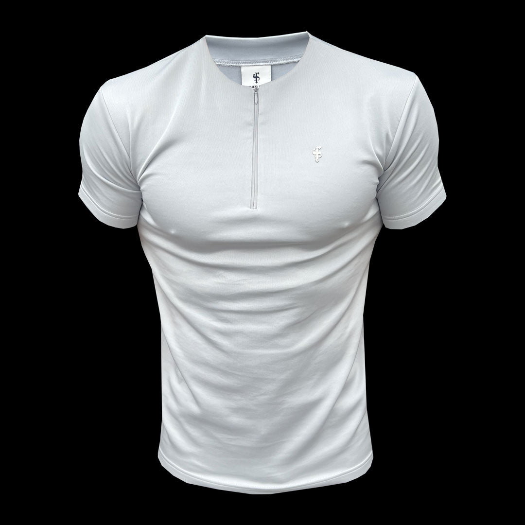 Scuba Light Grey / Silver Crew T Shirt With Zip Detail Short Sleeve - FSH1034