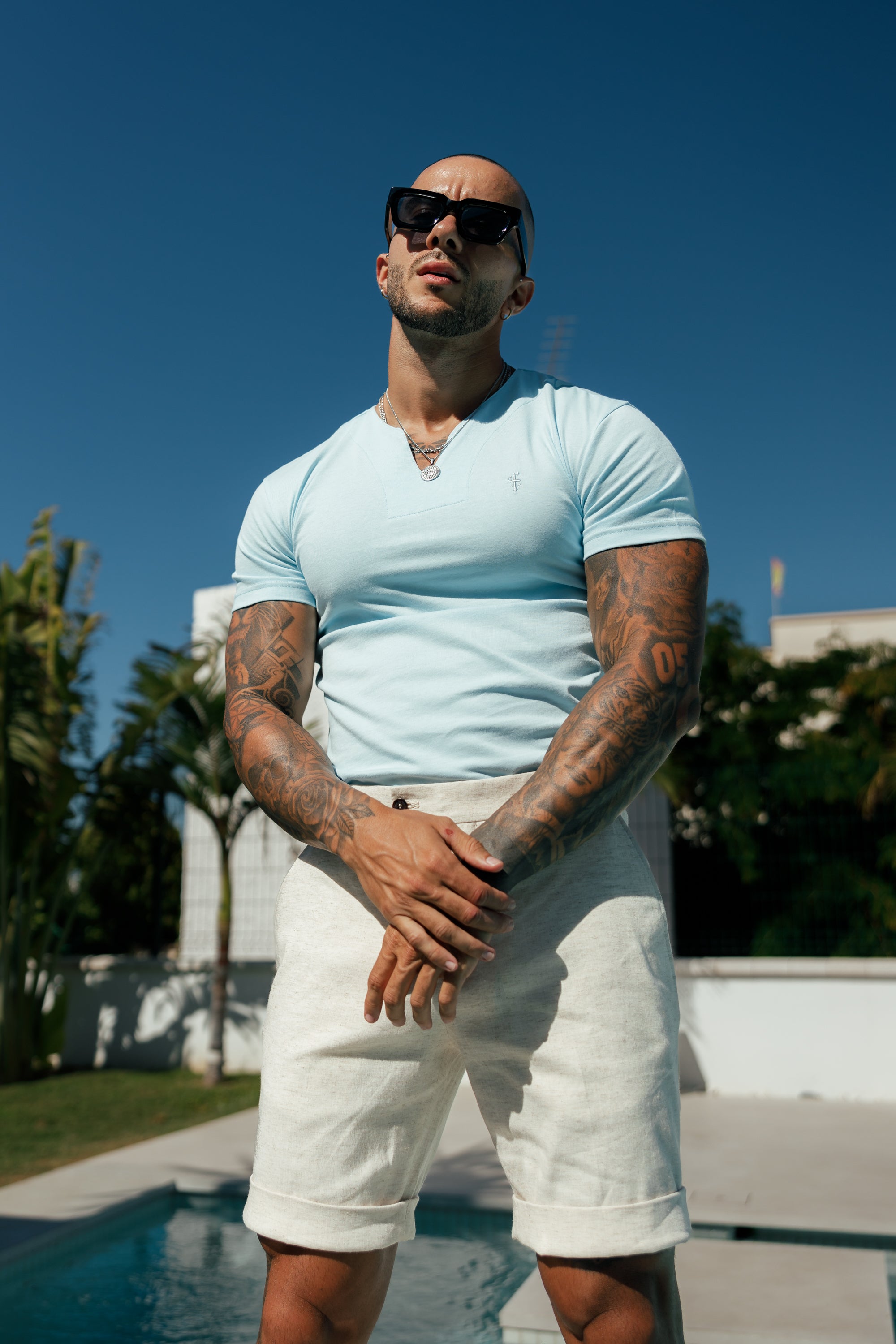 Advanced V Neck Crew Short Sleeve Light Blue- FSH1015