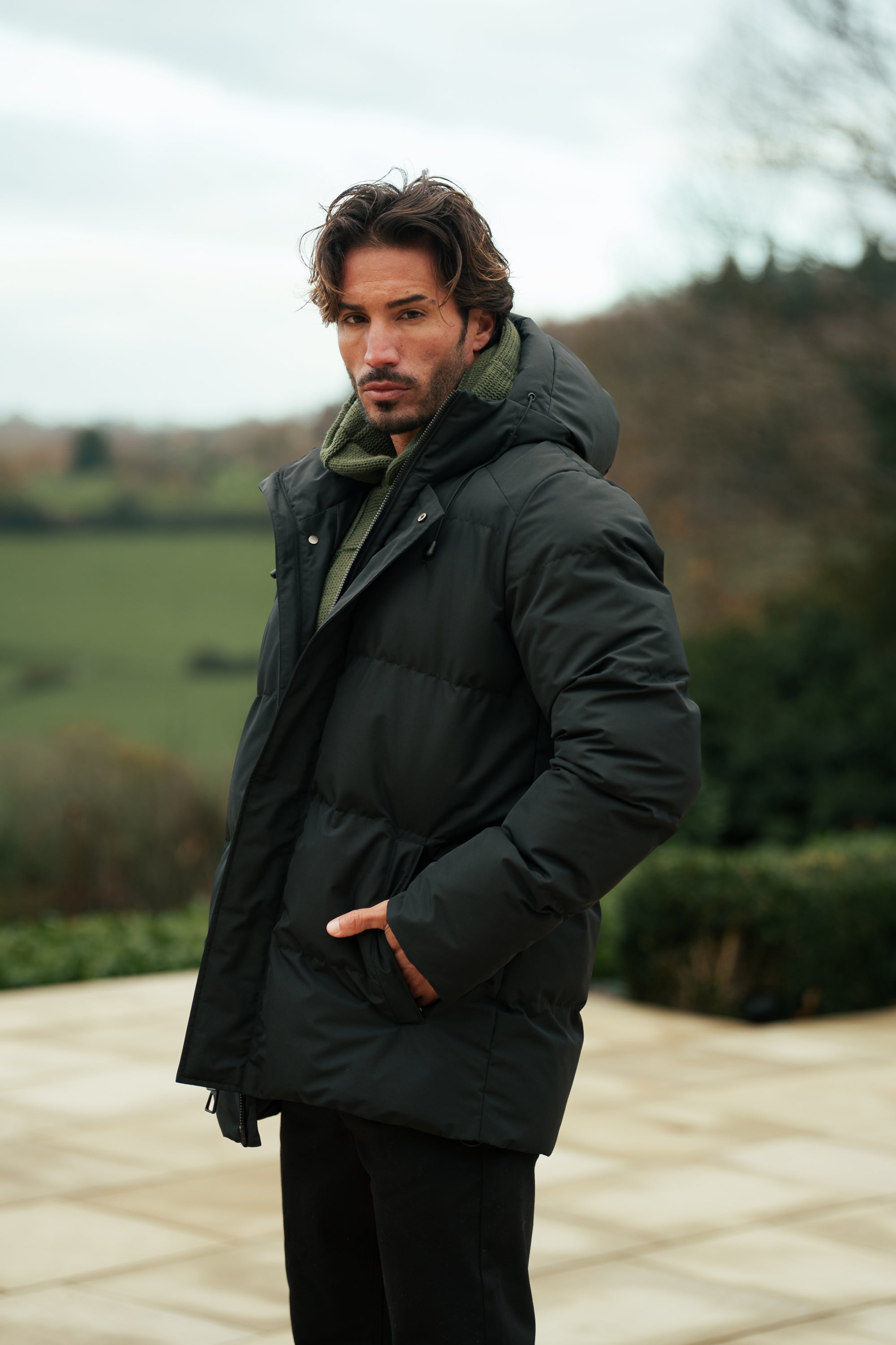 Black Padded Coat with Hood - FSN234