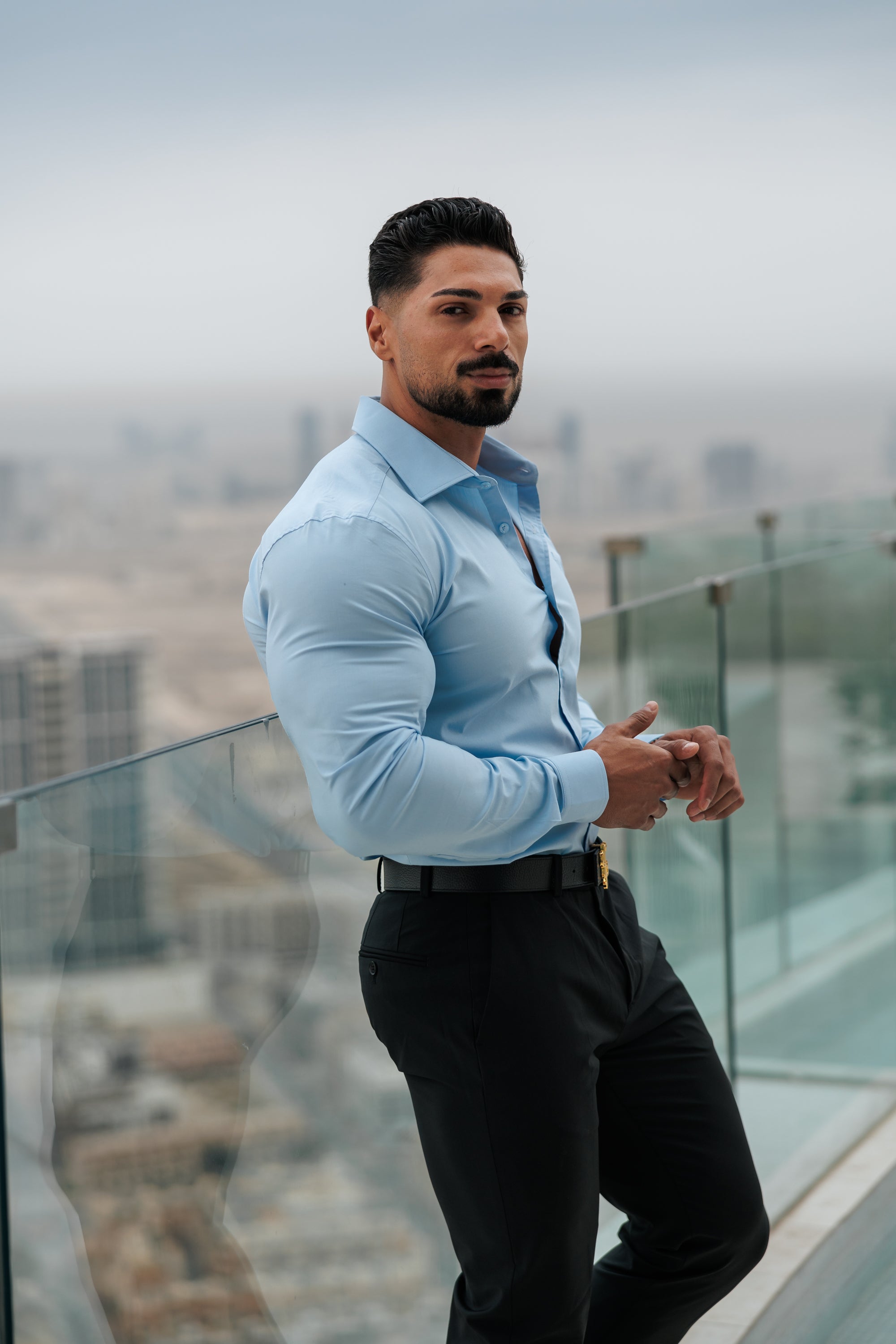 Muscle Fit Advanced Stretch Powder Blue with Cutaway Collar - FS1167