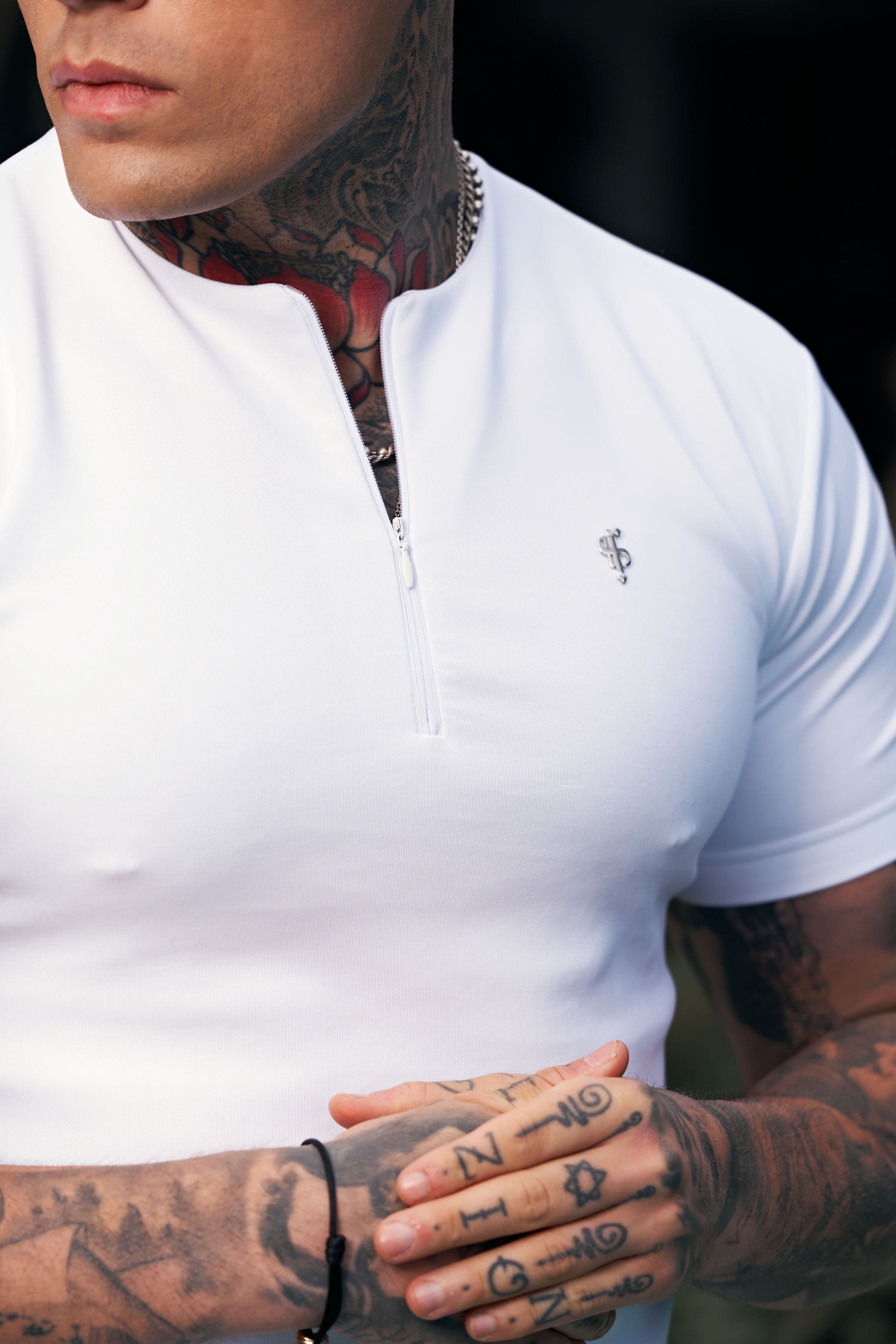 Scuba White / Silver Crew T Shirt With Zip Detail Short Sleeve - FSH1035