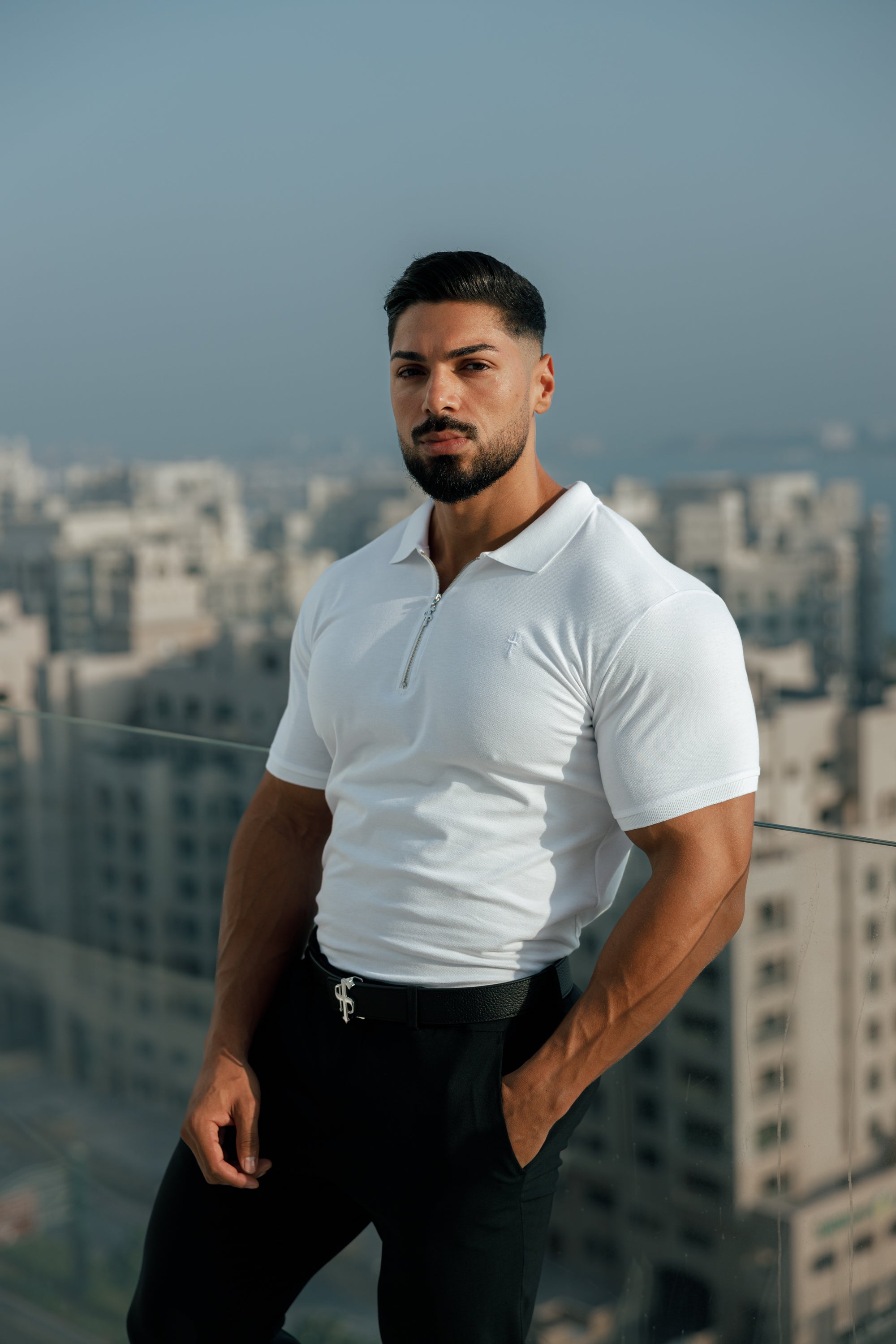 Classic White and Silver Zipped Polo Shirt - FSH853