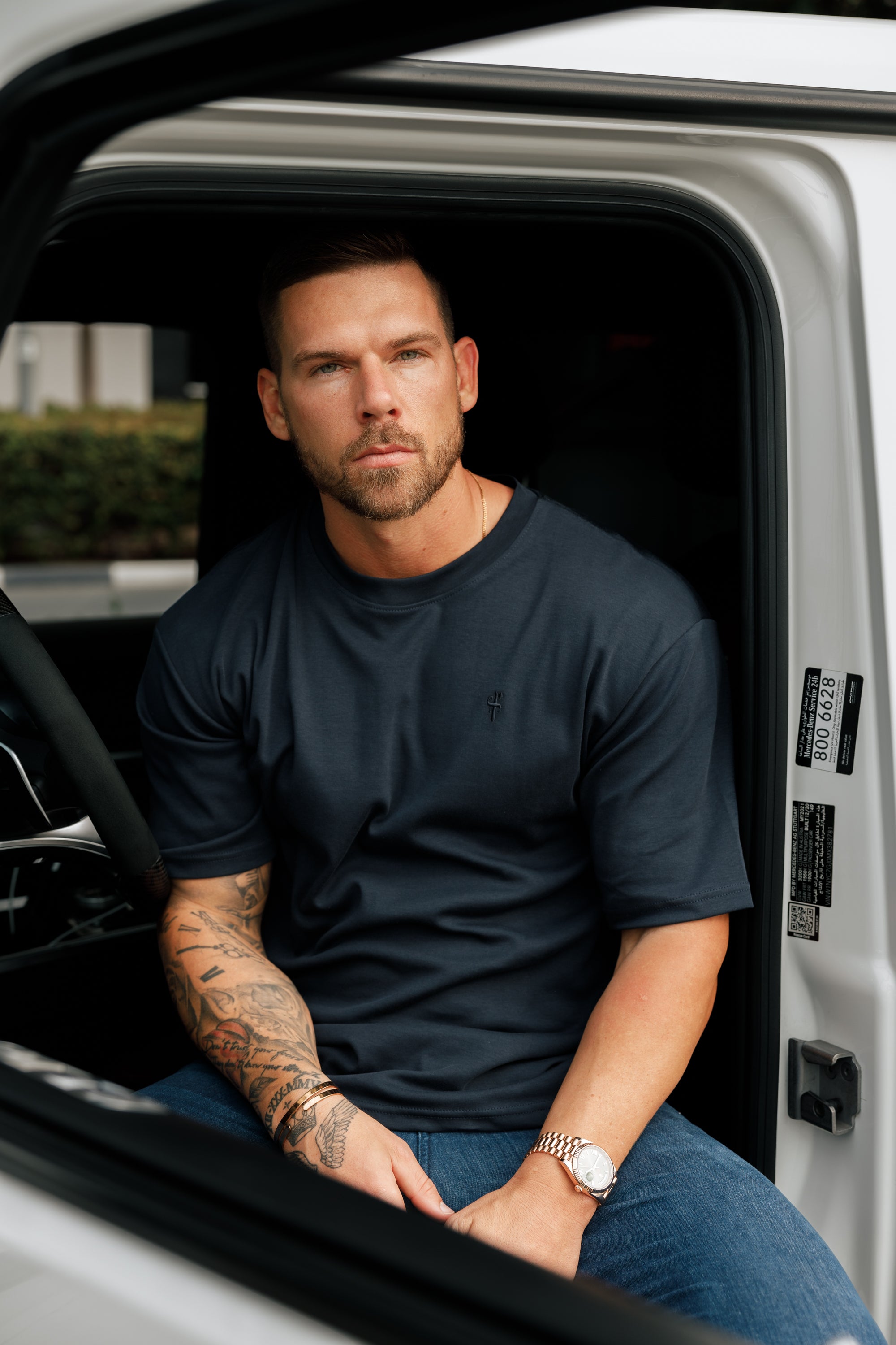 Classic Navy Oversized Crew T Shirt - FSH866