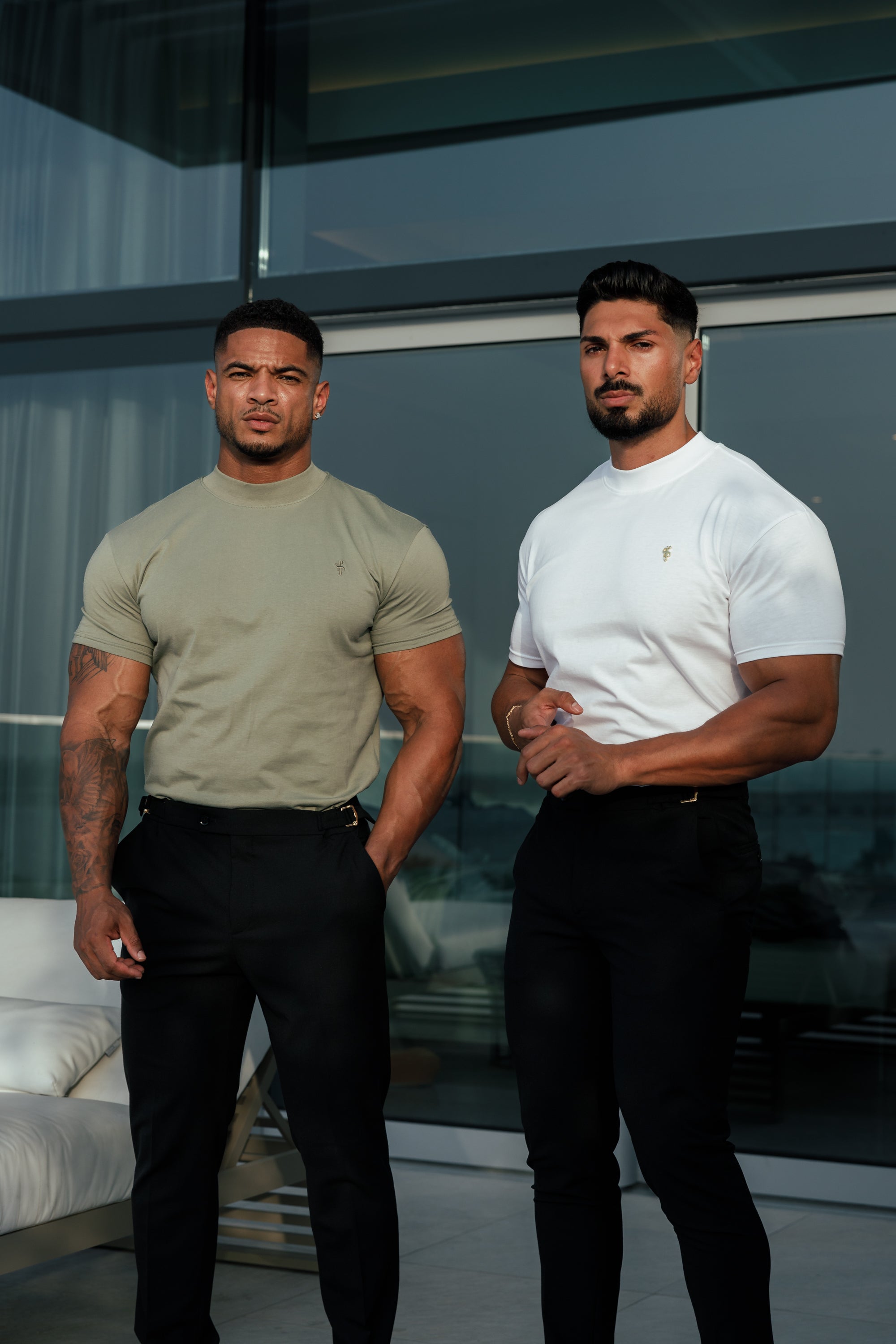 Ribbed High Neck Crew Short Sleeve White / Gold - FSH1006
