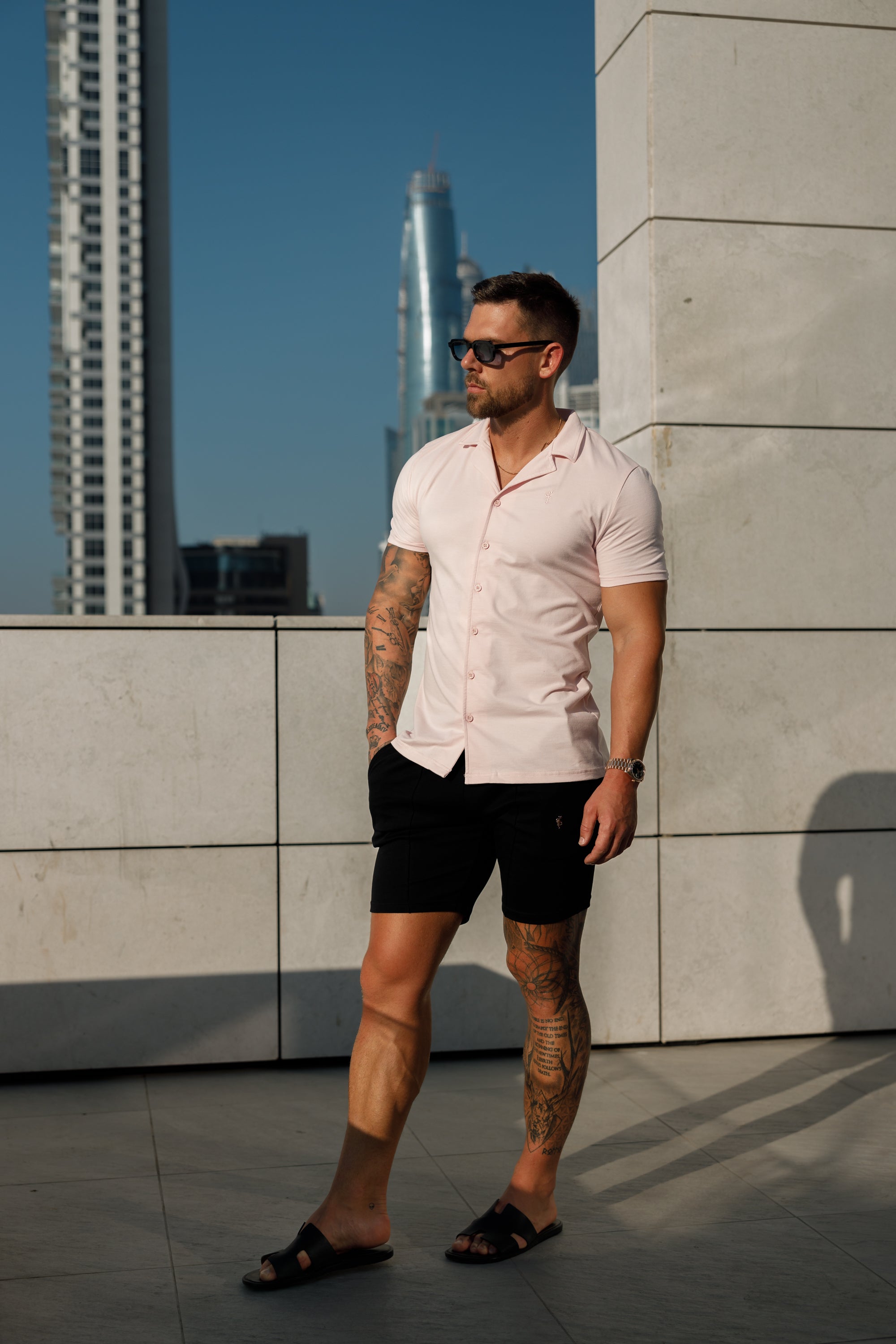 Stretch Pink Pique Revere Shirt Short Sleeve - FSH1077