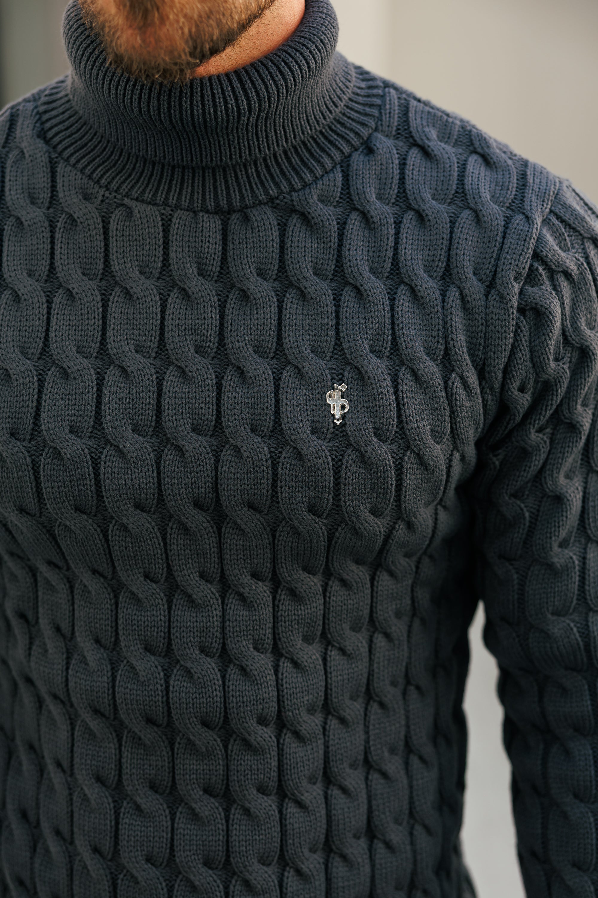 Link Weave Knit Charcoal Roll Neck Jumper - FSJ105