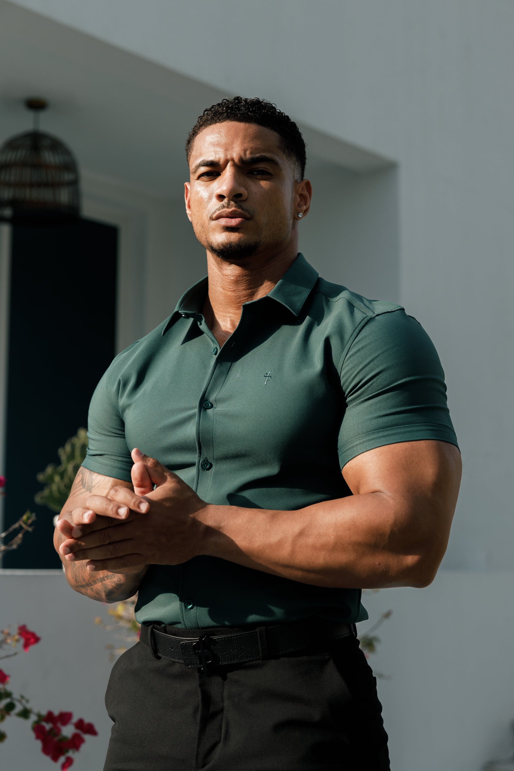 Super Slim Scuba Forest Green Short Sleeve Stretch - FS1026