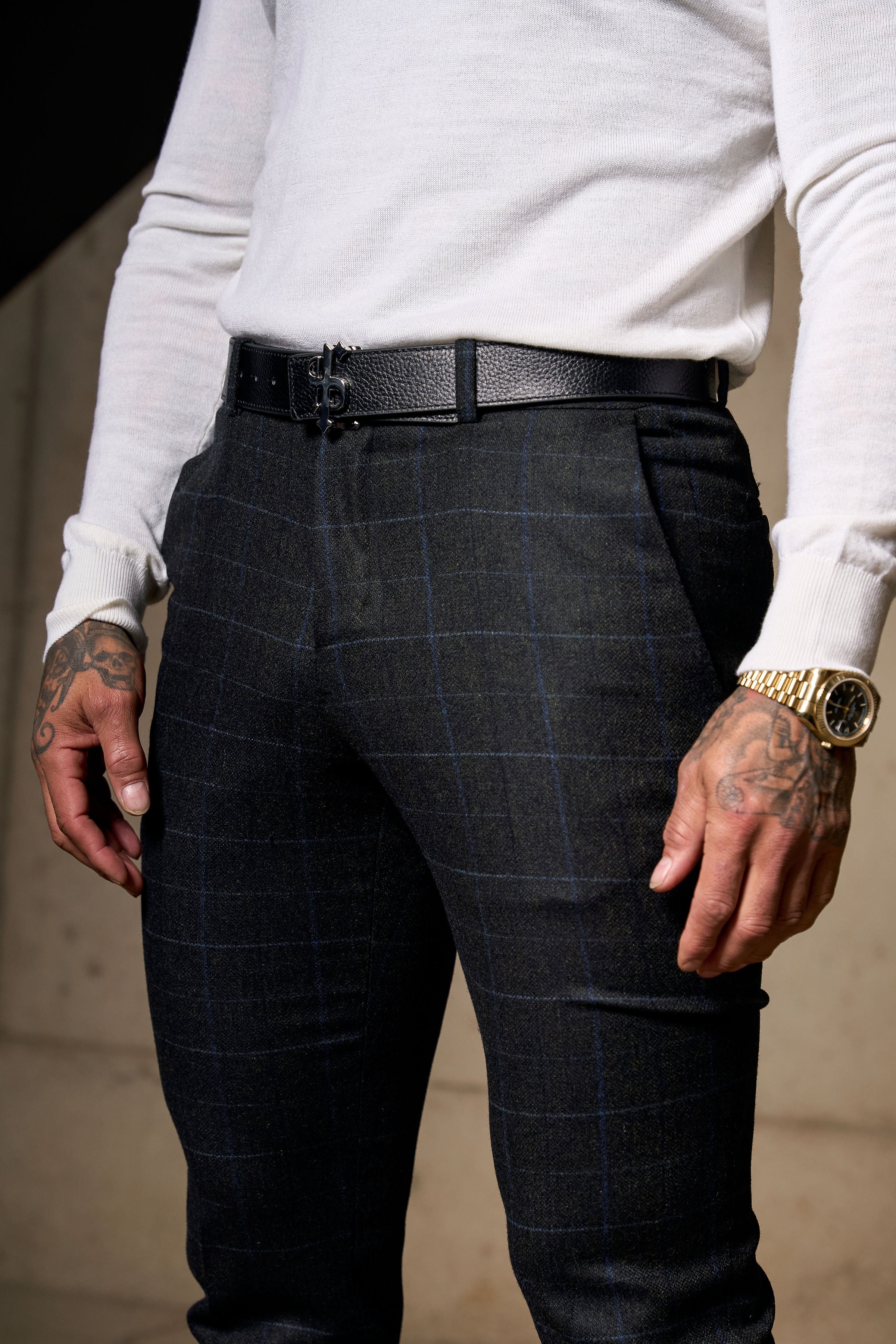Relaxed Formal Charcoal / Blue Check Trouser - FSTR017