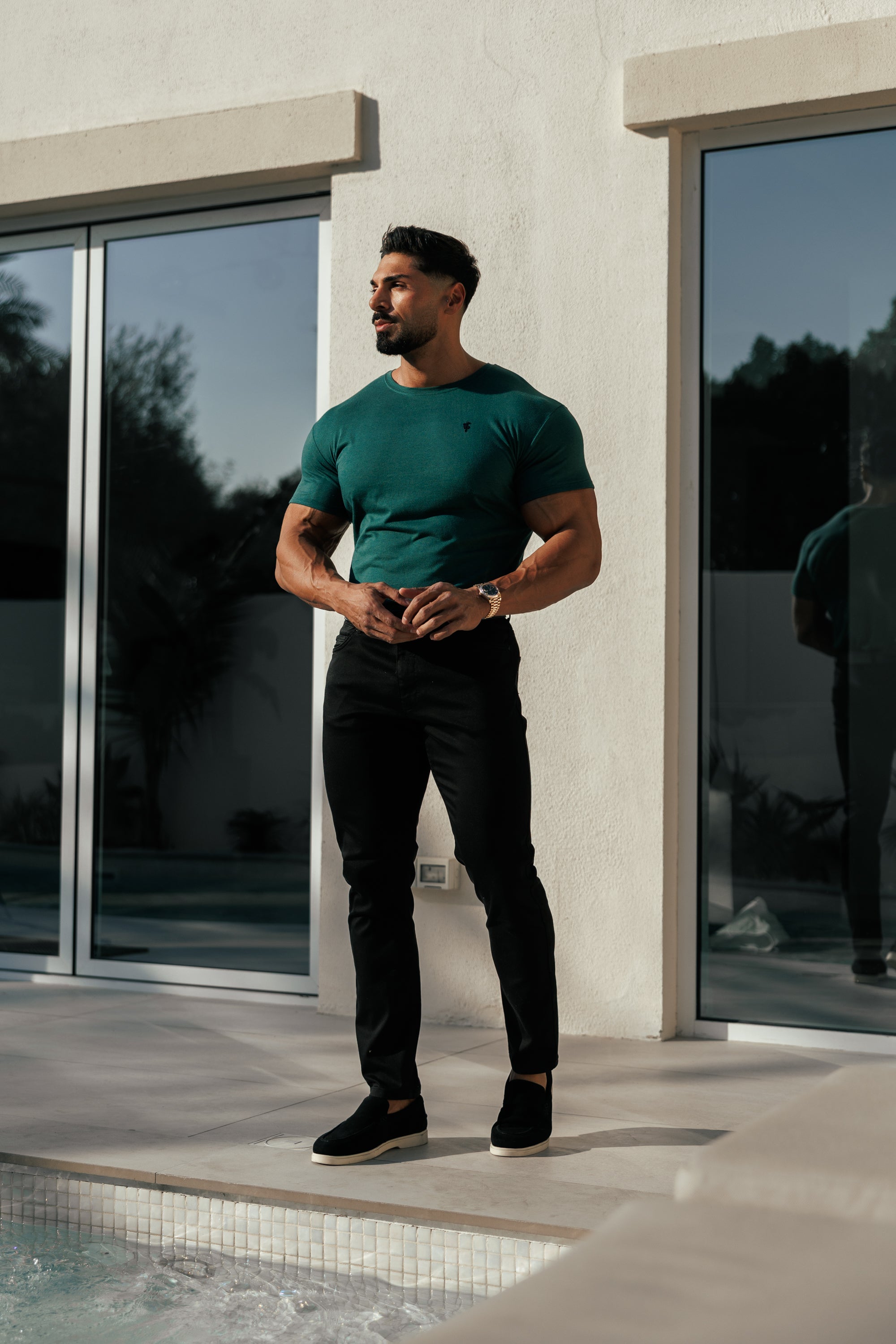 Forest Green / Black Bamboo Crew T Shirt - FSH1213