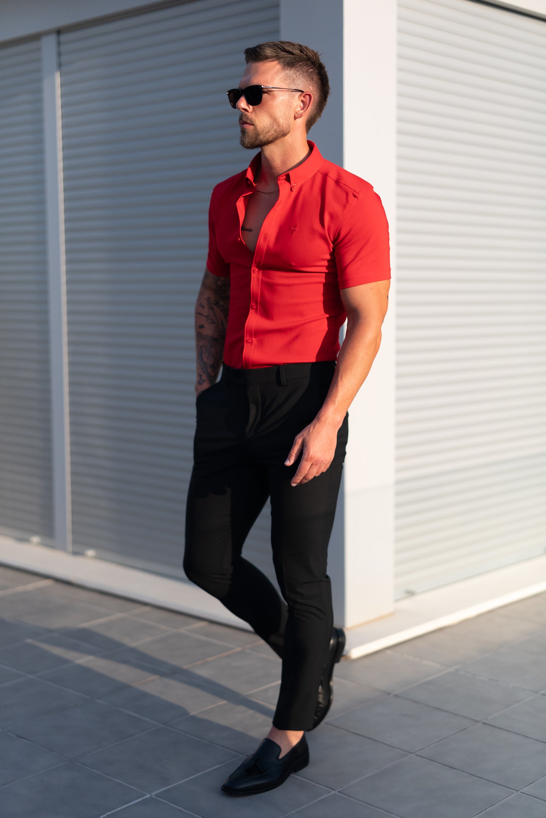 Super Slim SS Postbox Red Scuba with Button Down Collar - FS1189