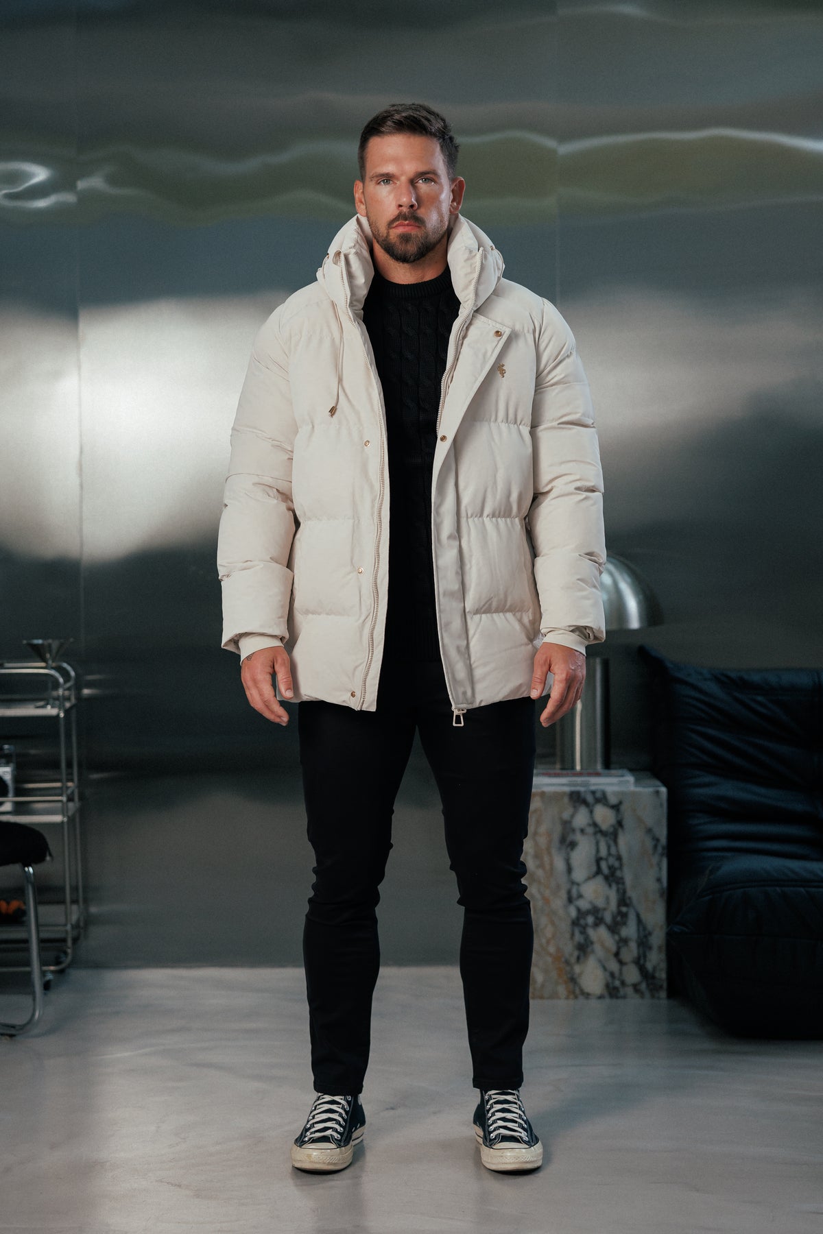 Light Beige Padded Coat with Hood - FSN239 (PRE ORDER 24TH OCTOBER)