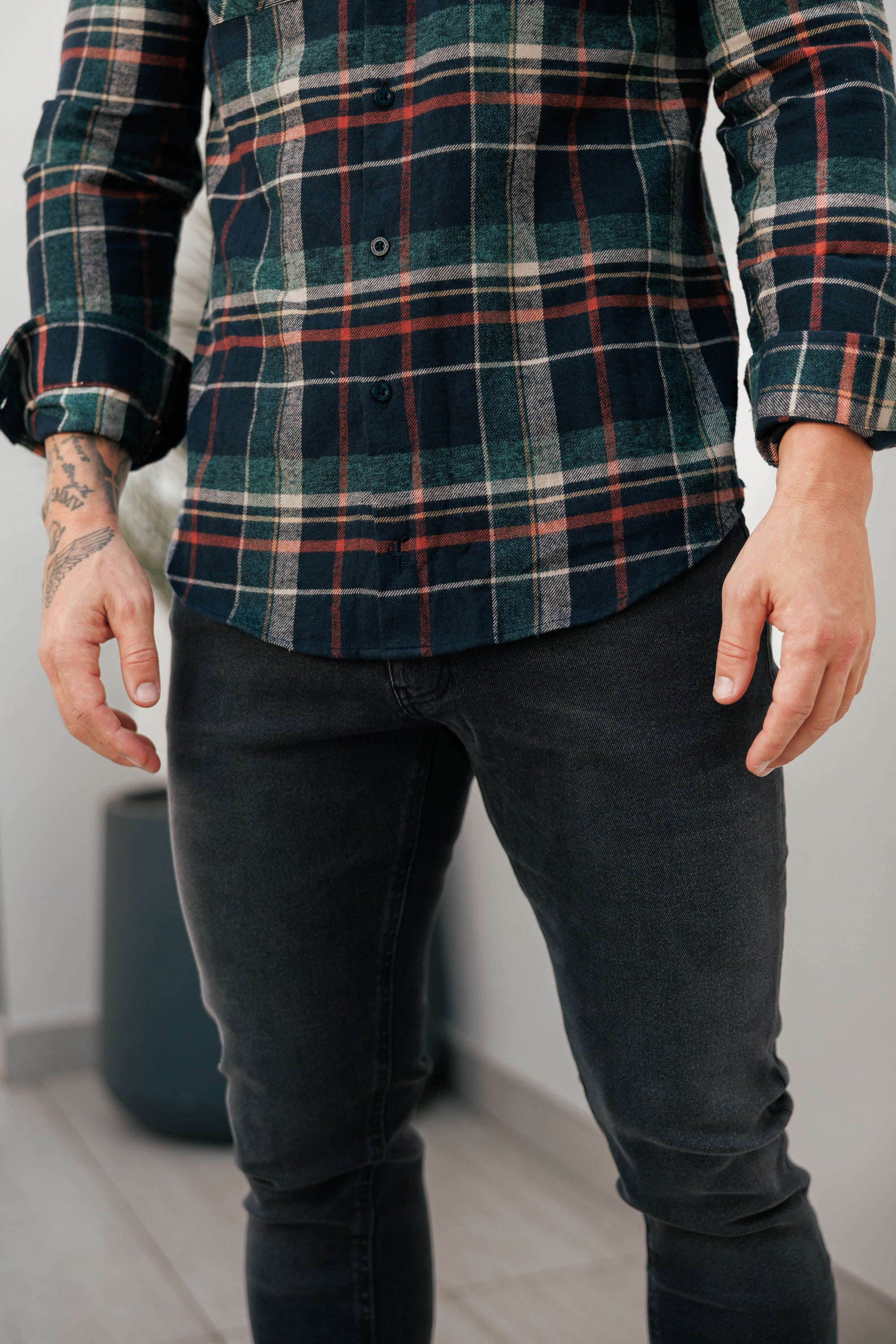 Navy / Green / Rust Check Shacket With Double Pockets - FS1198