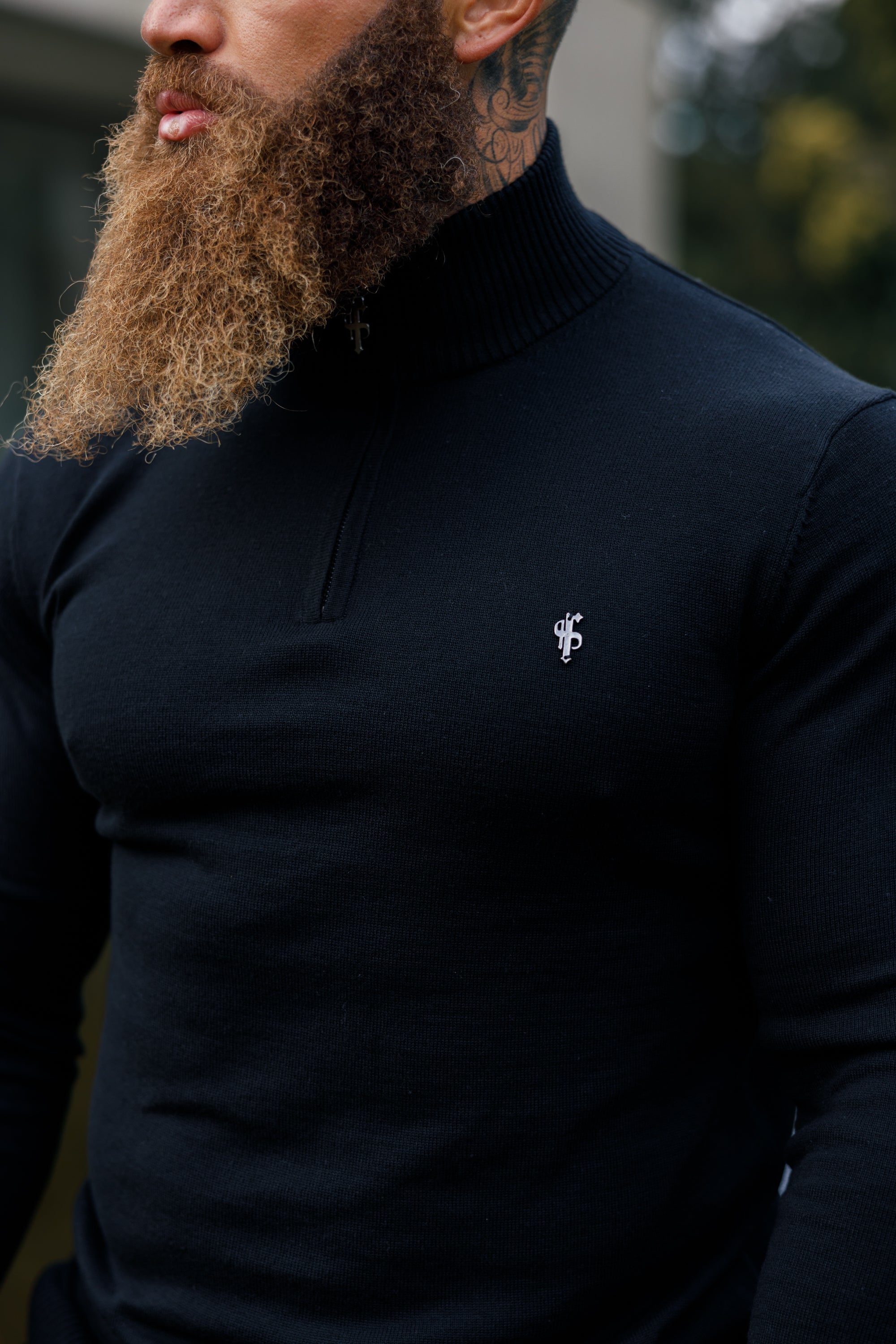 Black Funnel Neck 1/2 Zip Knitted Jumper - FSN121
