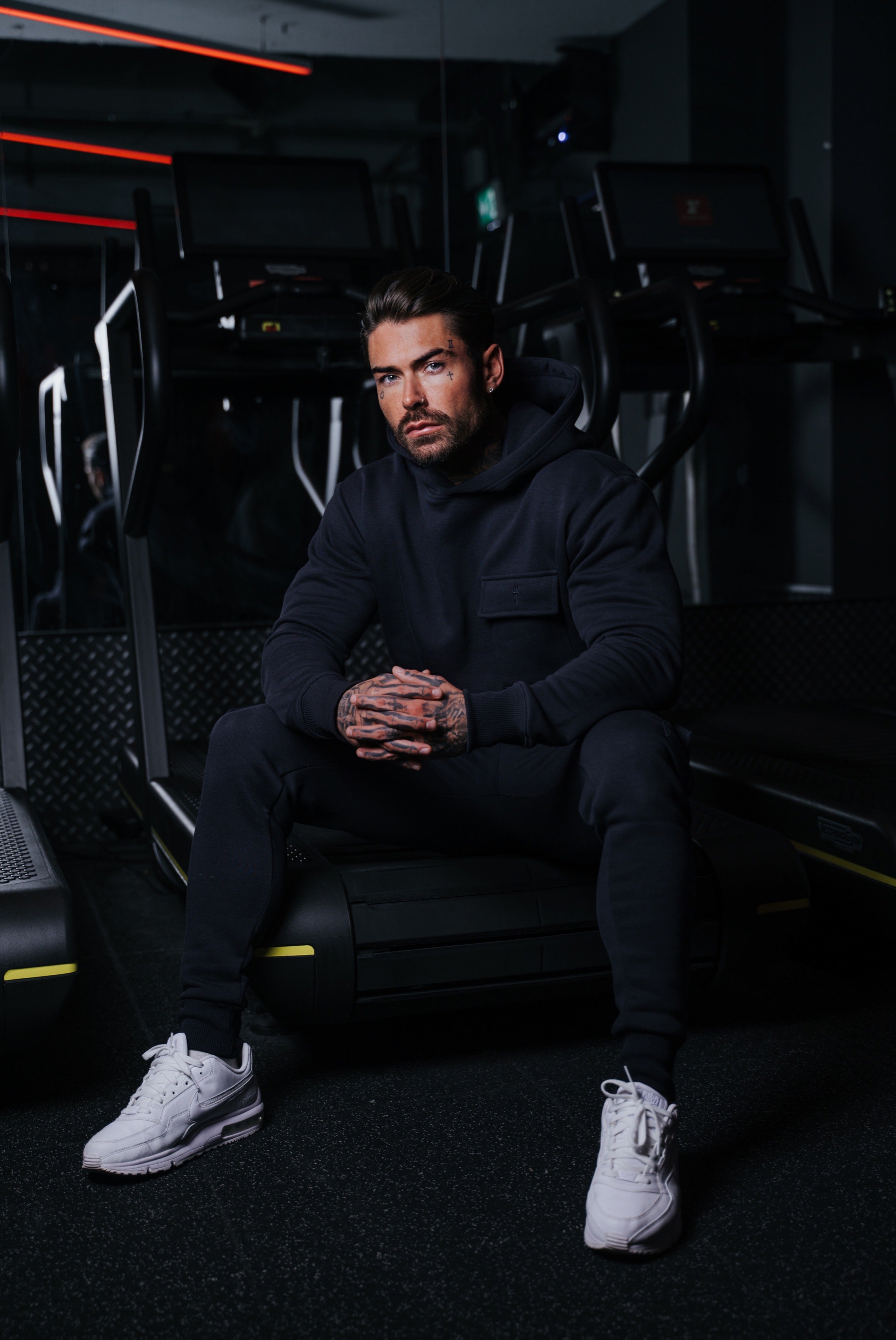 Navy Cargo Tracksuit Bottoms With Pockets, Cuffed Hem and FS Embroidery - FSH935