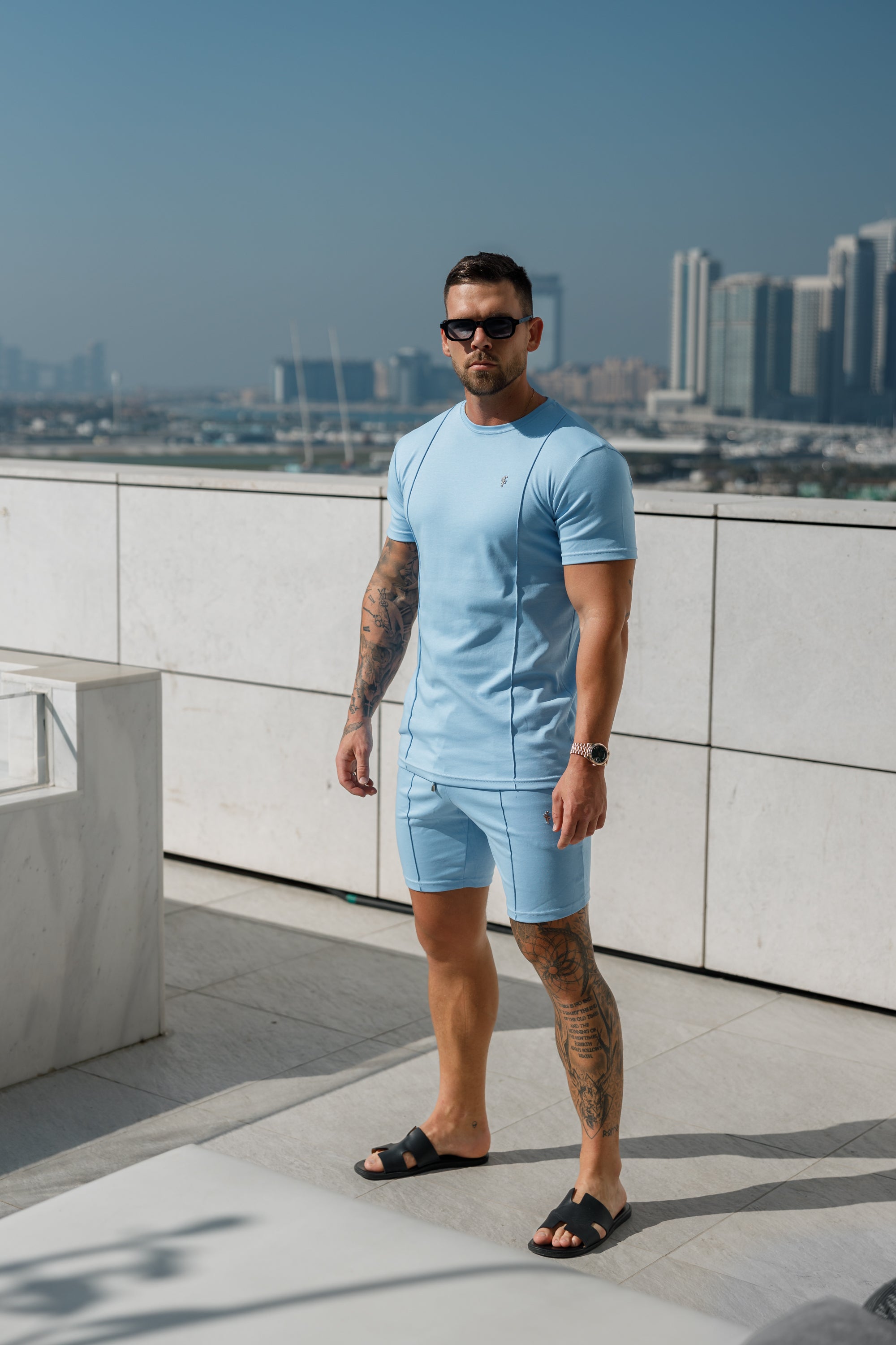 Light Blue / Silver Elasticated Drawstring Pintuck Shorts - FSH1059