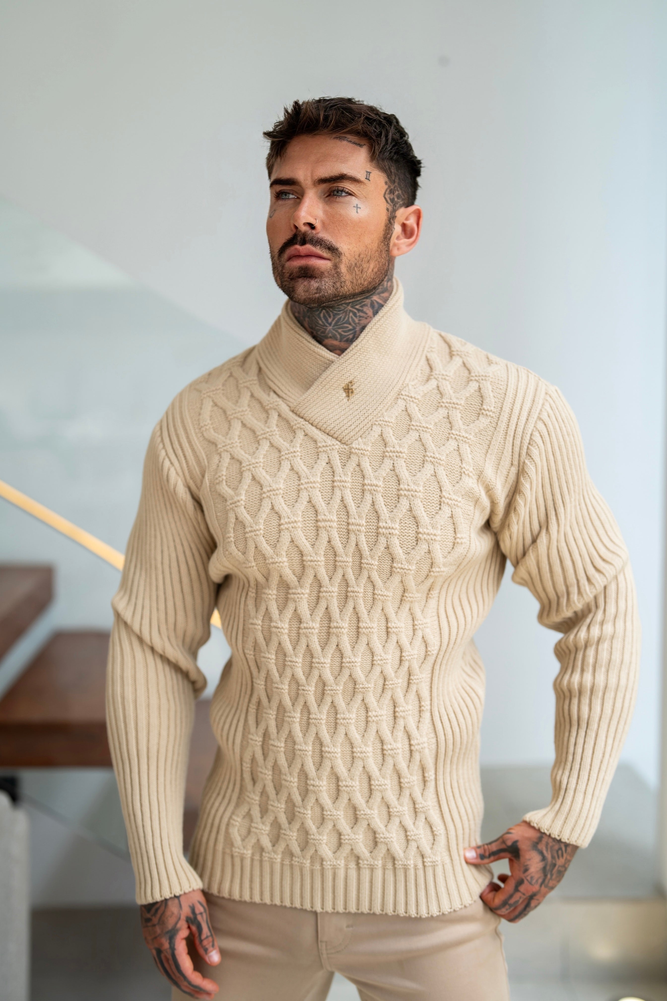 Chunky Cable Knit Beige Jumper - FSJ062
