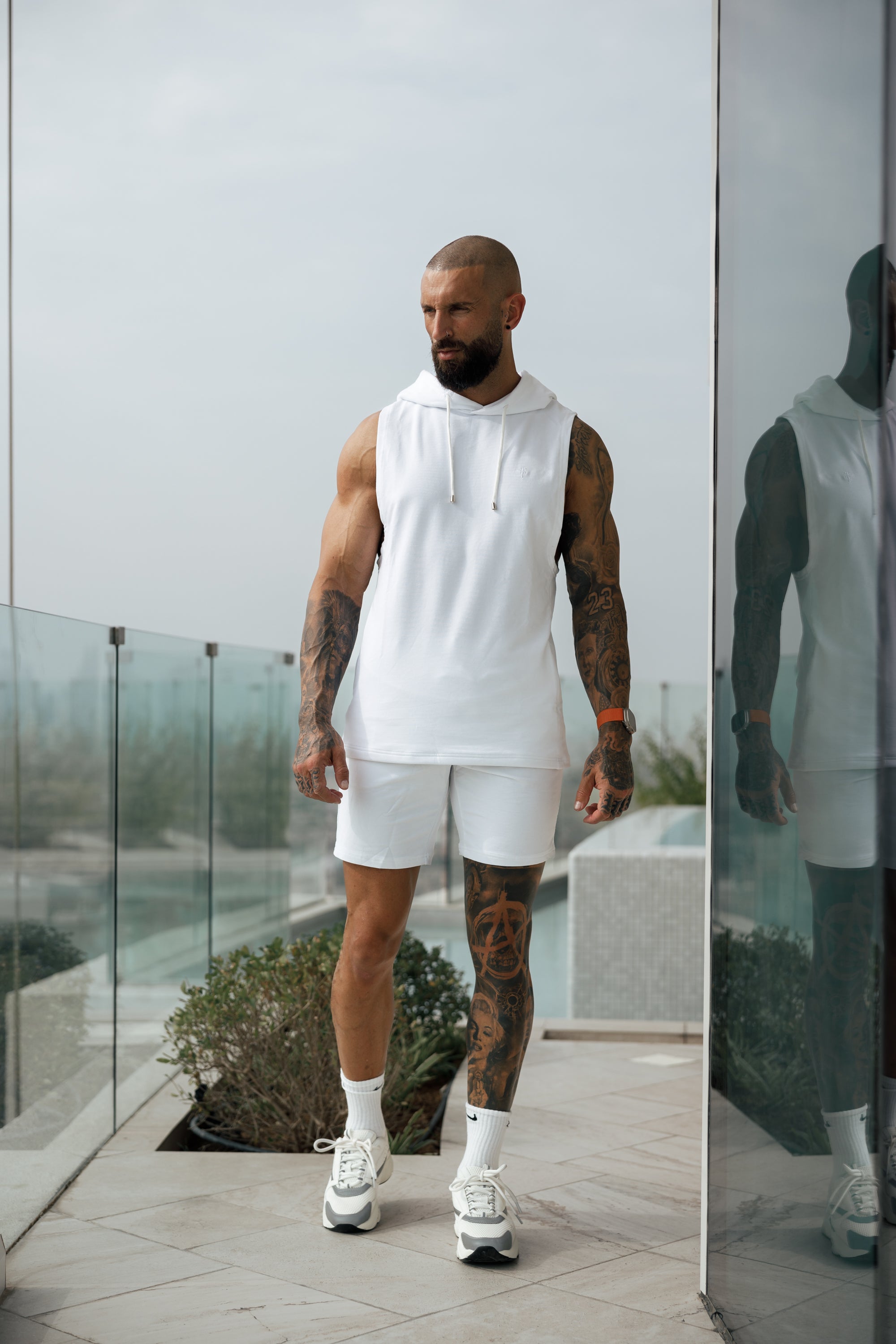 Sleeveless White Gym Hoodie - FSH897