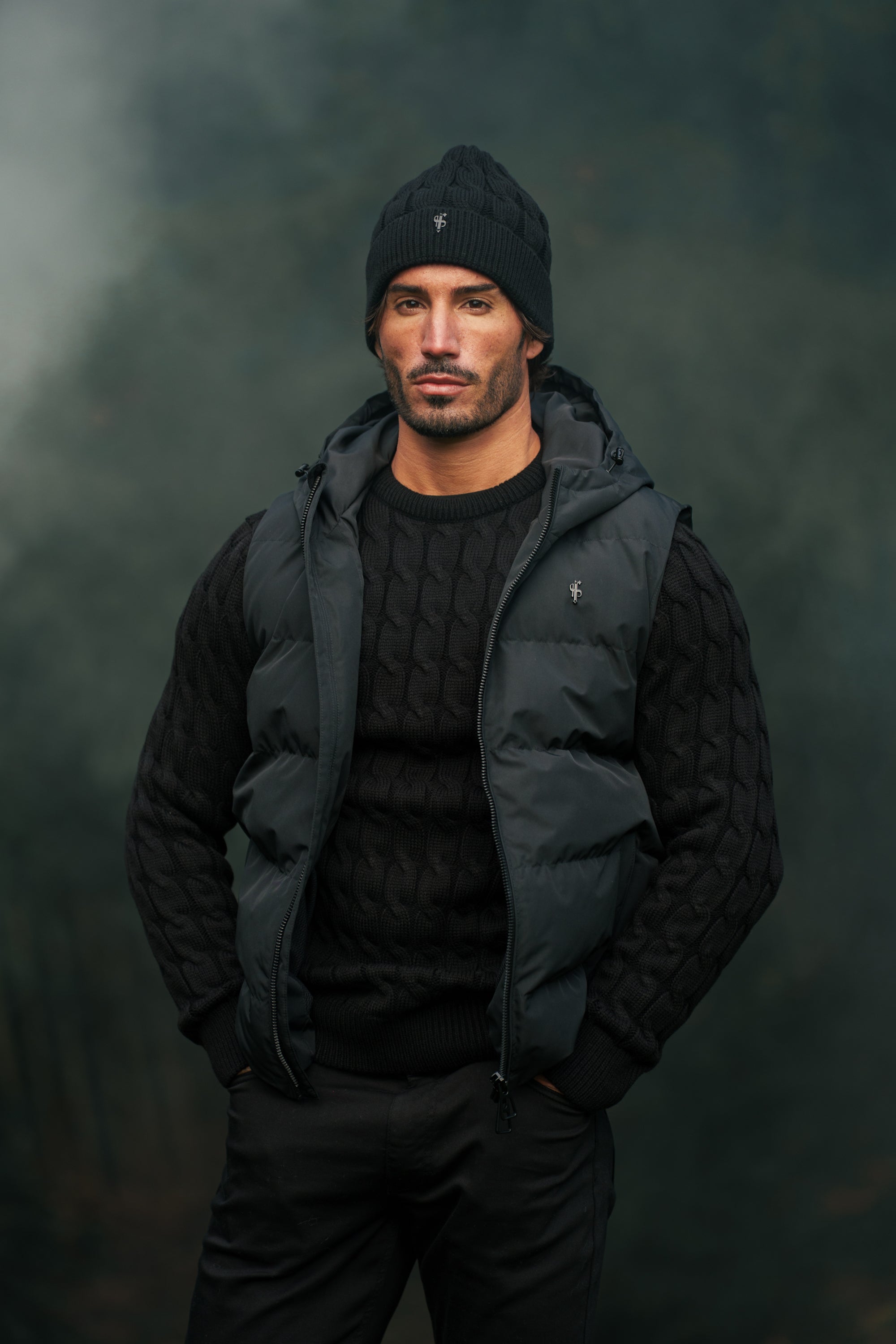 Black Padded Hooded Gilet - FSN235