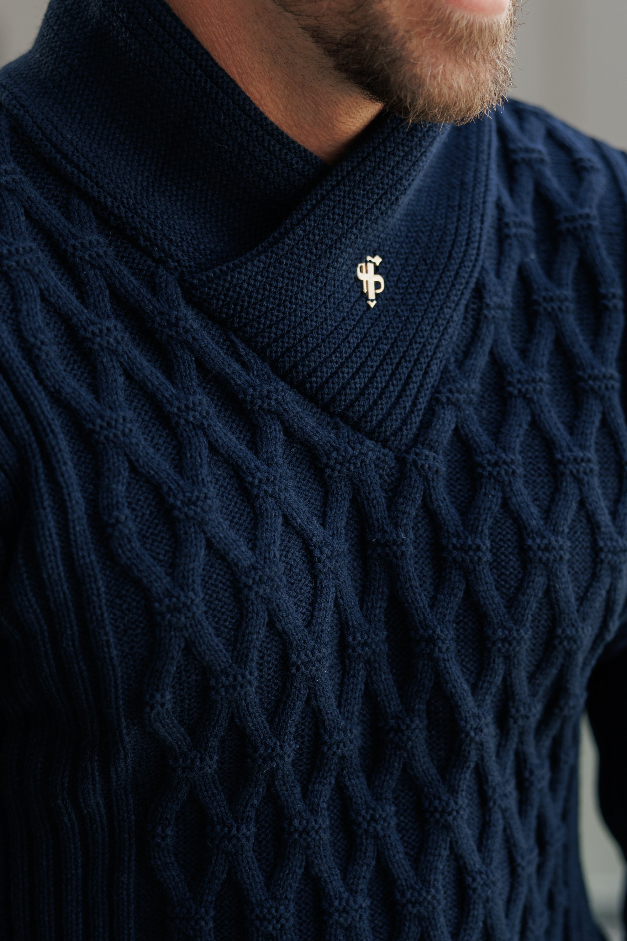 Chunky Cable Knit Navy Jumper - FSJ060