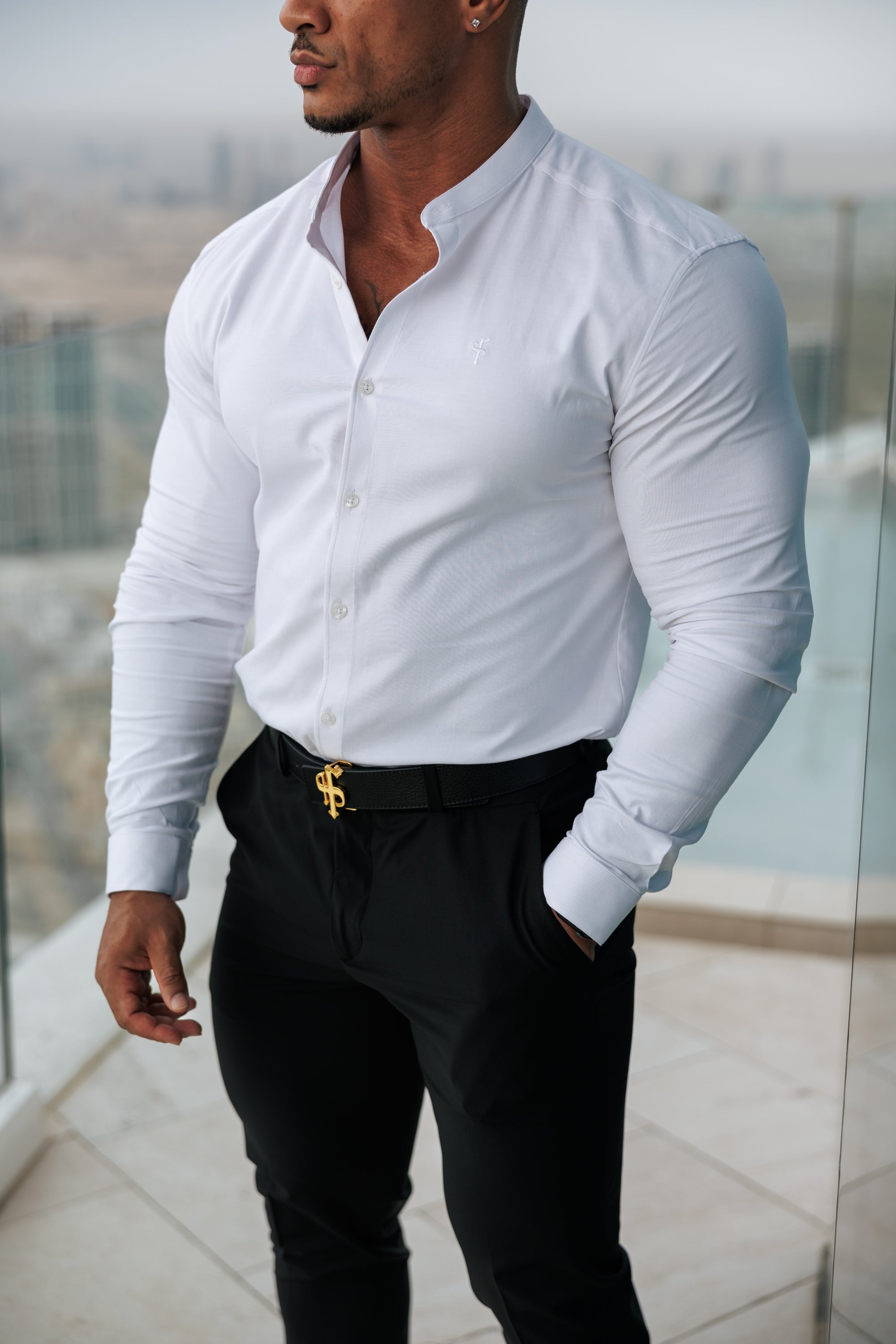 Super Slim Stretch Classic Oxford White Grandad Collar - FS732