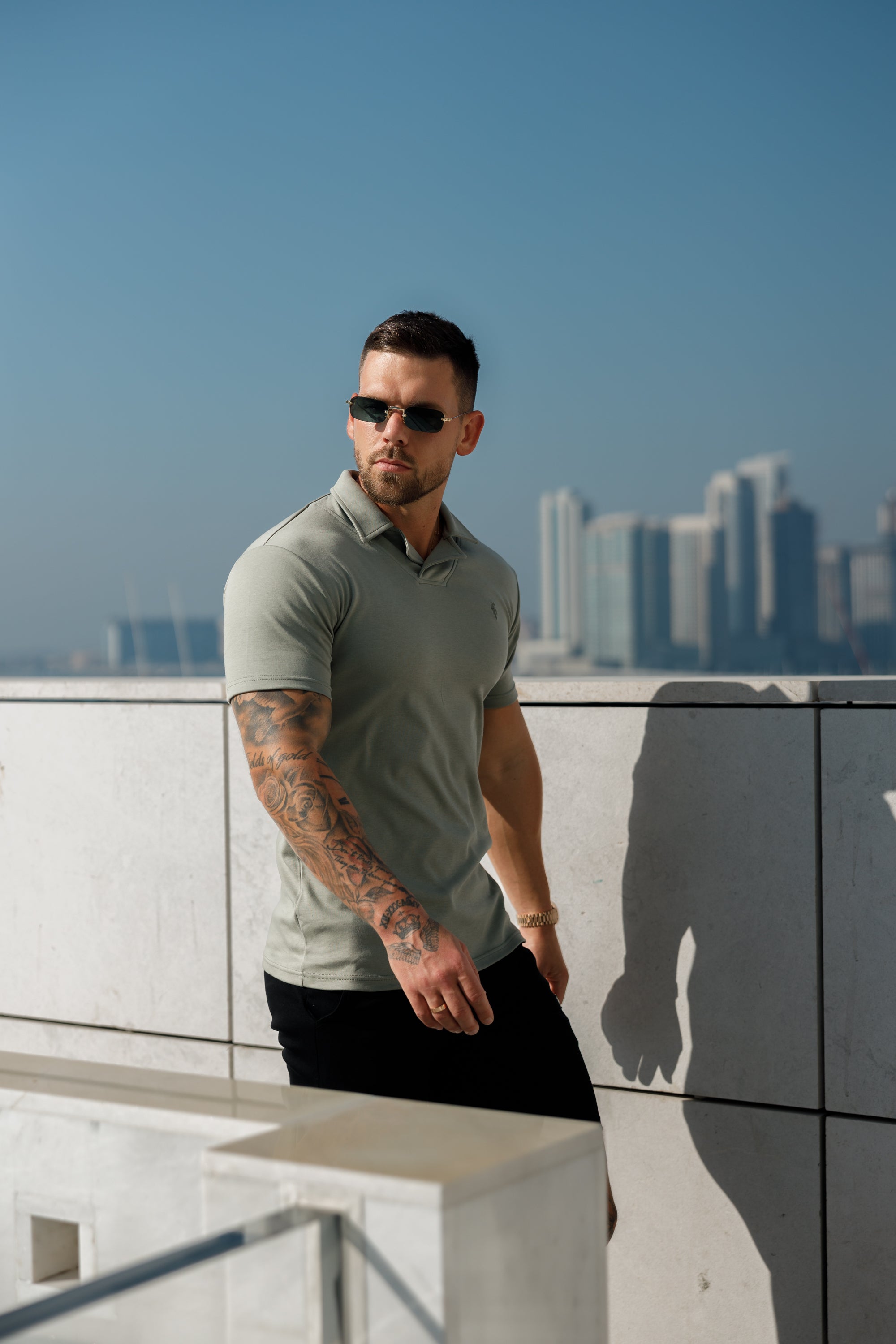 Classic Olive Polo Shirt With Revere Collar - FSH1065