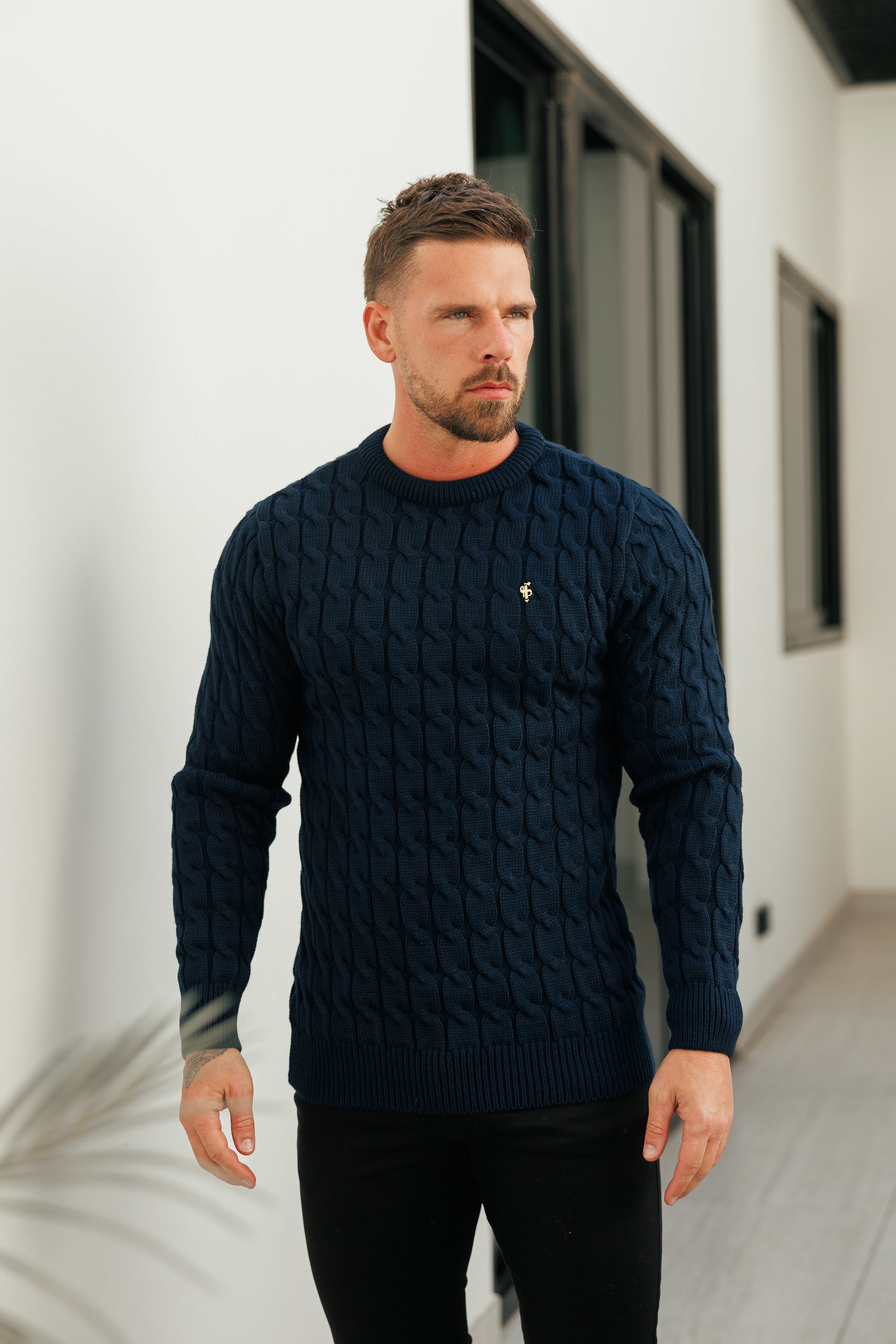 Link Weave Knit Navy Crew Neck Jumper - FSJ125