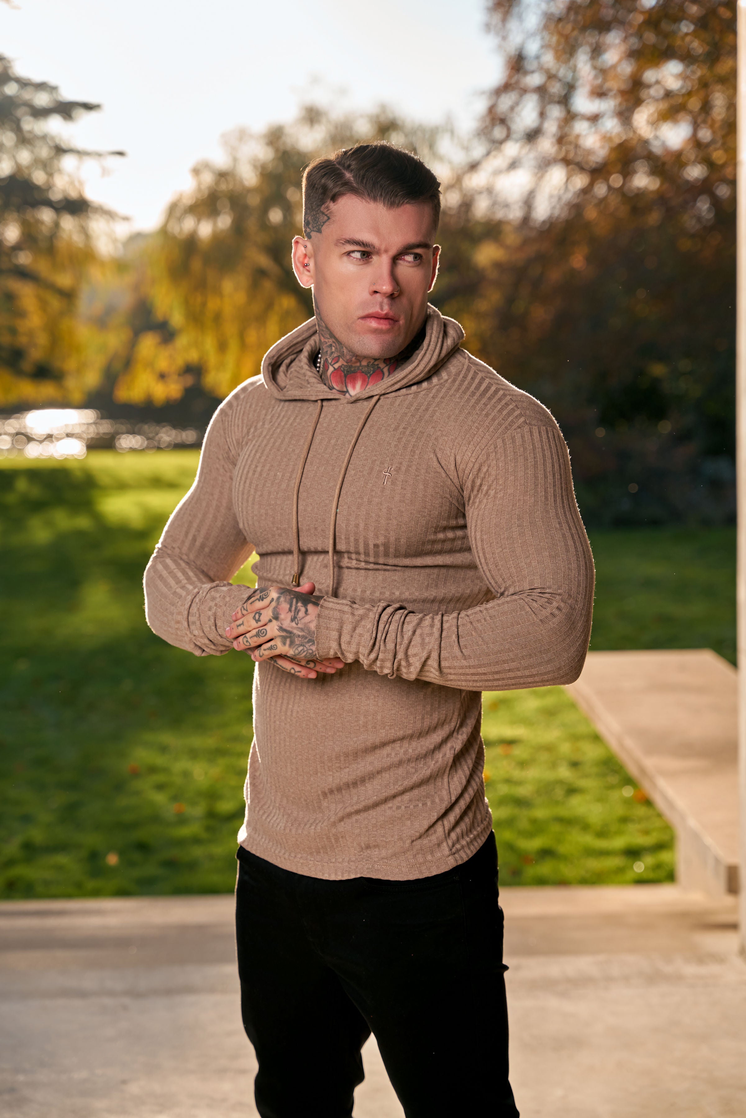 Classic Chocolate Brown Ribbed Knit Hoodie Jumper - FSH911