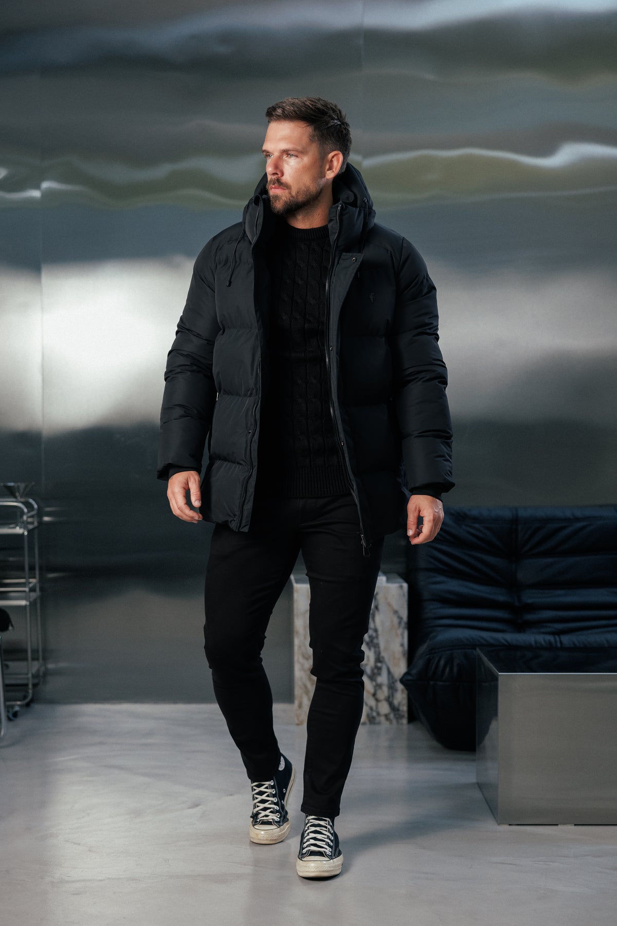 Black Padded Coat with Hood - FSN234