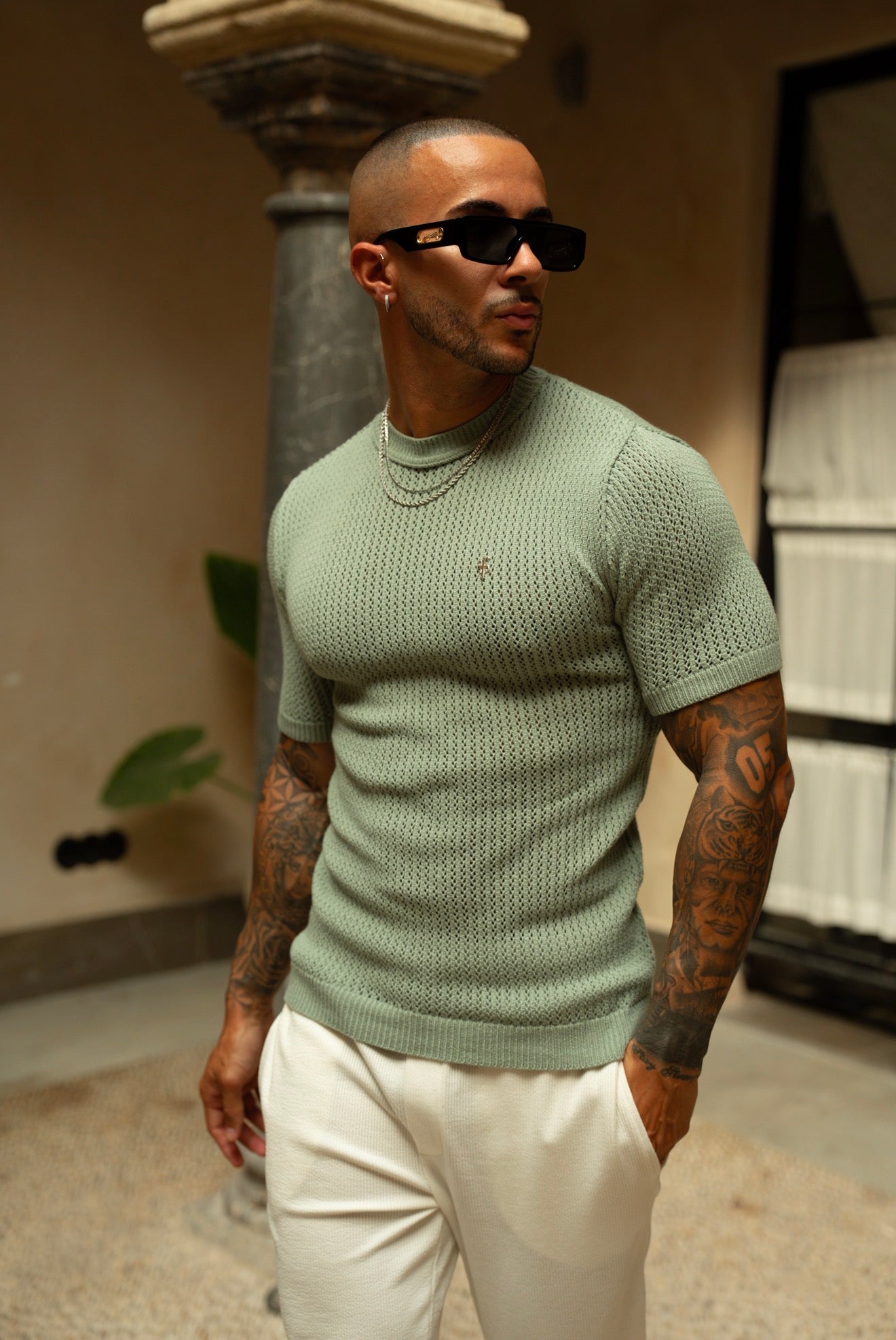 Light Green Viscose Plain Knitted Short Sleeve T-Shirt - FSJ188 (PRE ORDER 12TH AUGUST)
