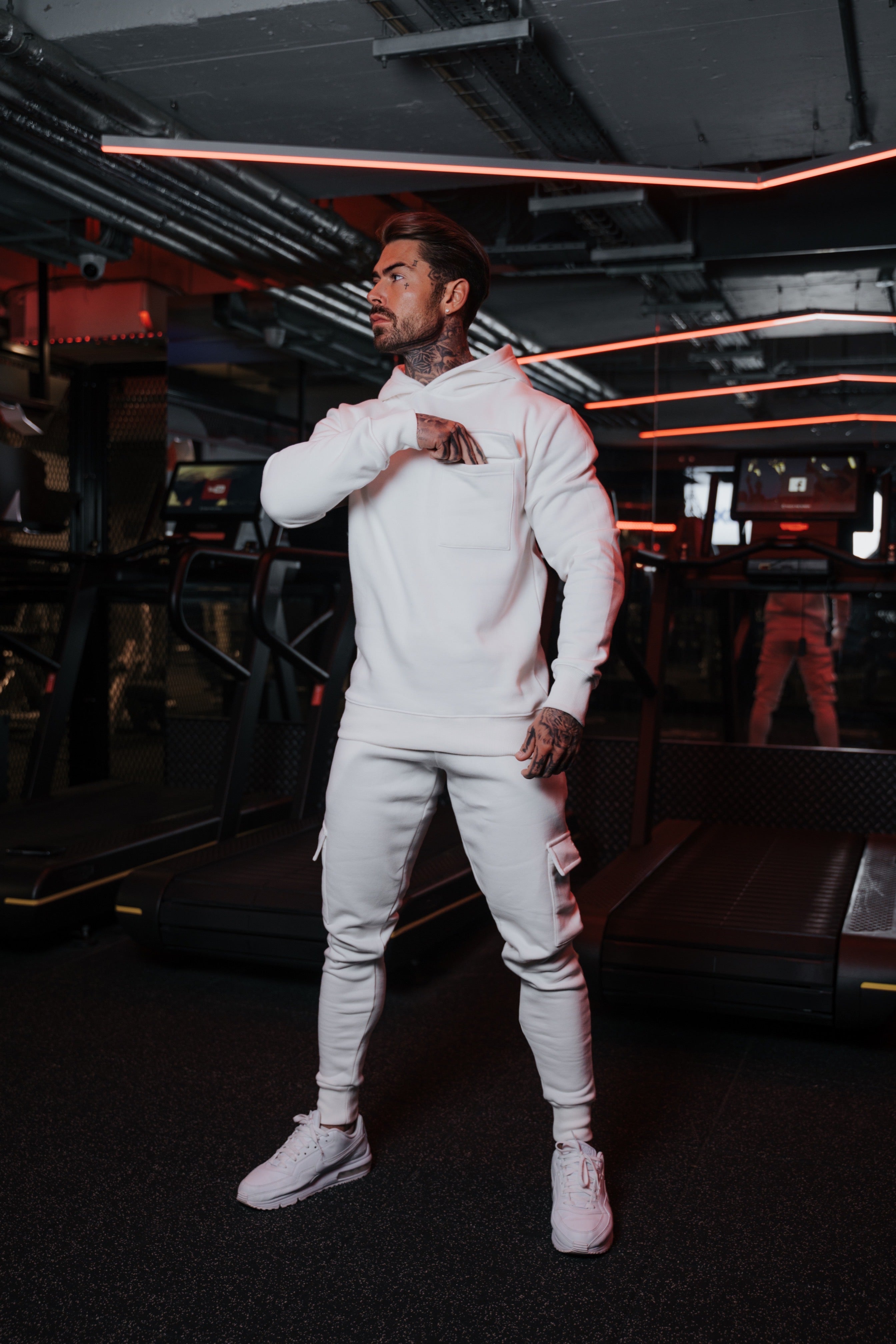 Cream Cargo Tracksuit Bottoms With Pockets, Cuffed Hem and FS Embroidery - FSH937