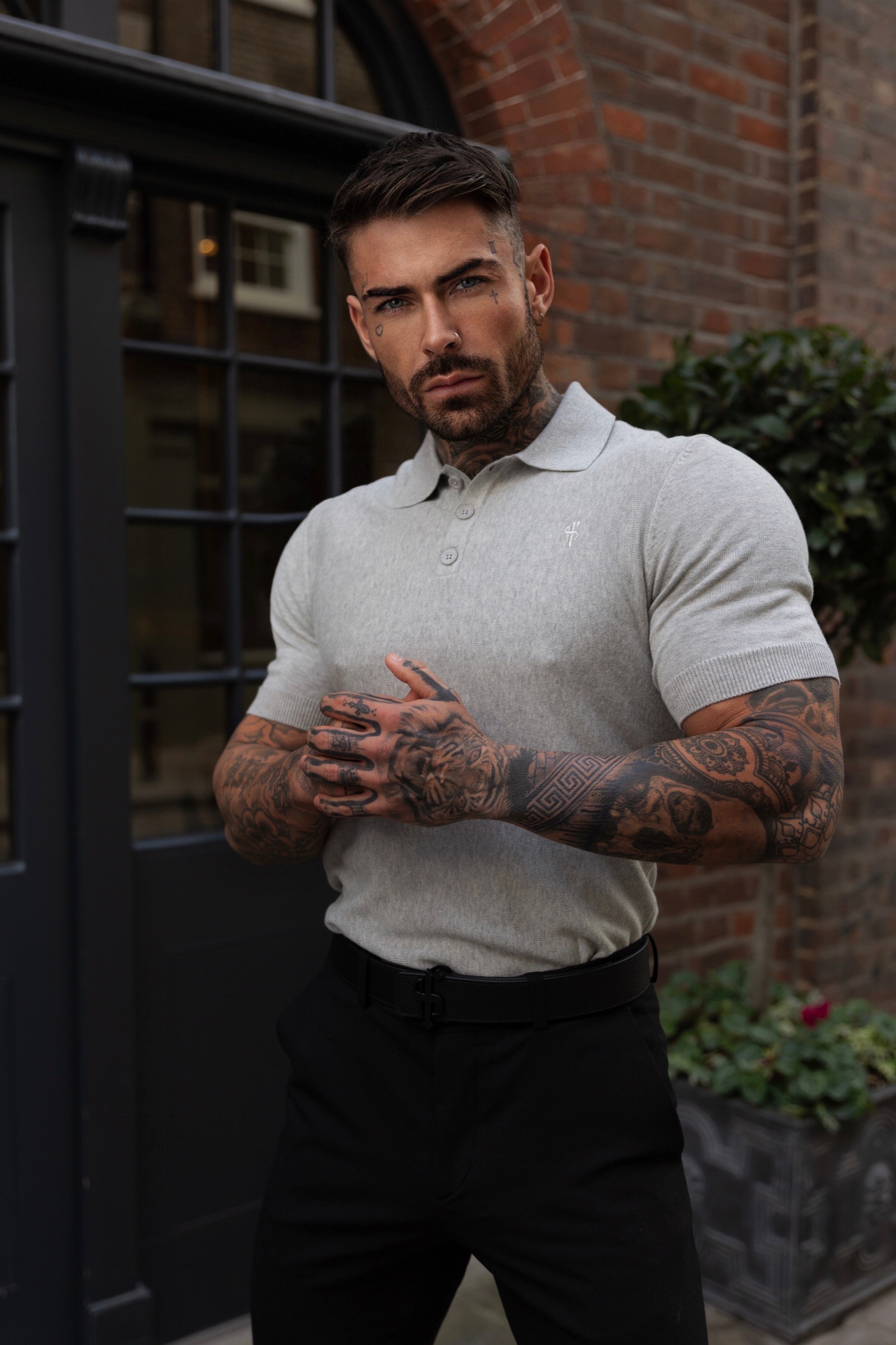 Classic Plain Light Grey Knitted Polo Short Sleeve - FSN110