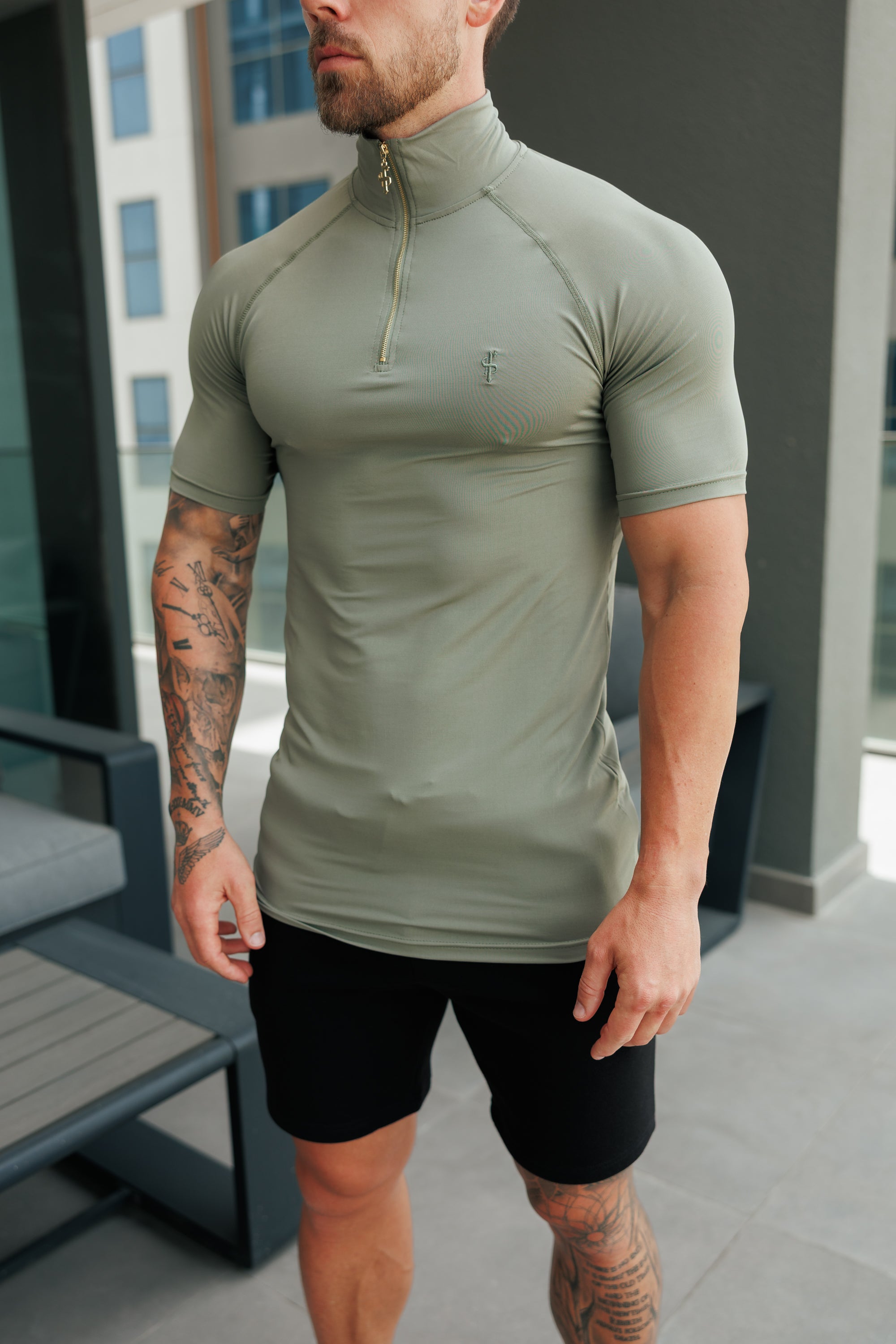 SS Olive Half Zip Gym Top - FSH1310