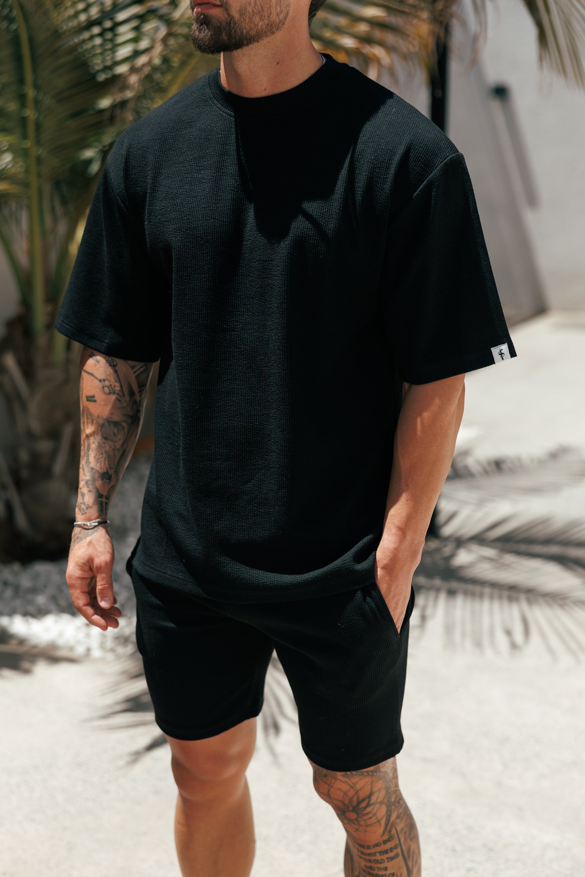 Jersey Cord Black Oversized T-Shirt - FSR102