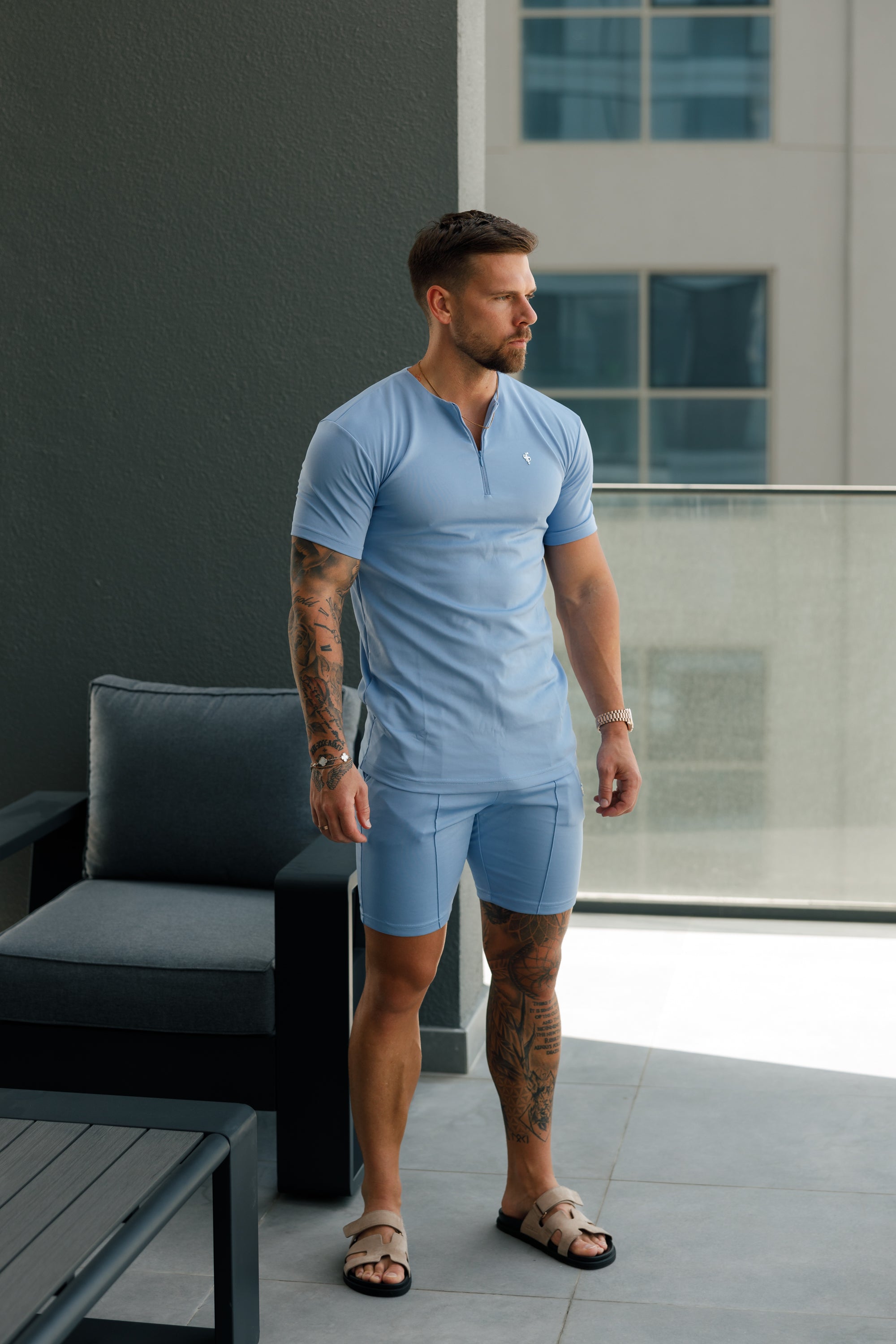 Scuba Light Blue / Silver Elasticated Drawstring Pintuck Shorts - FSH1118