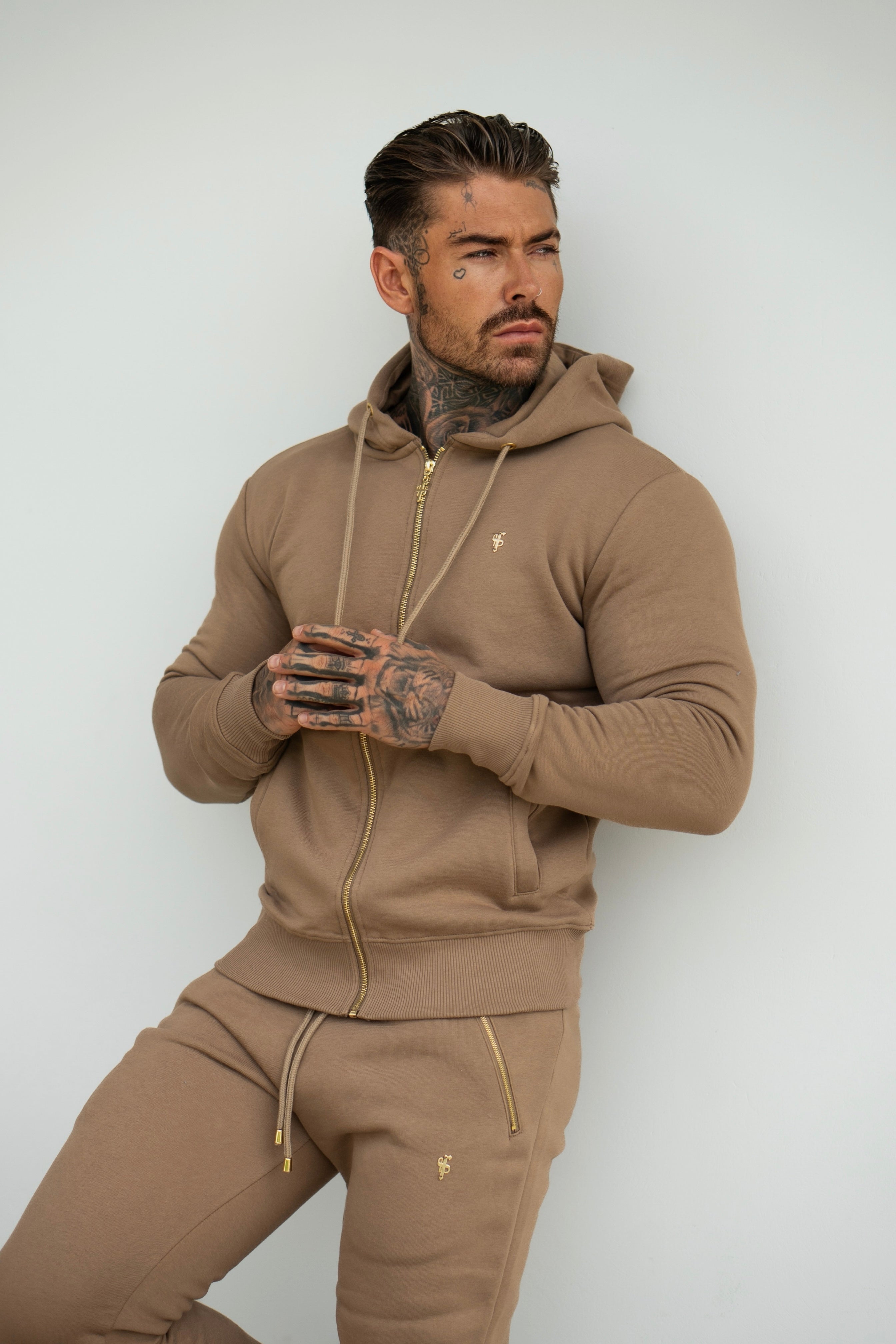 Taupe / Gold Full Zip Hoodie with Pockets - FSH1248