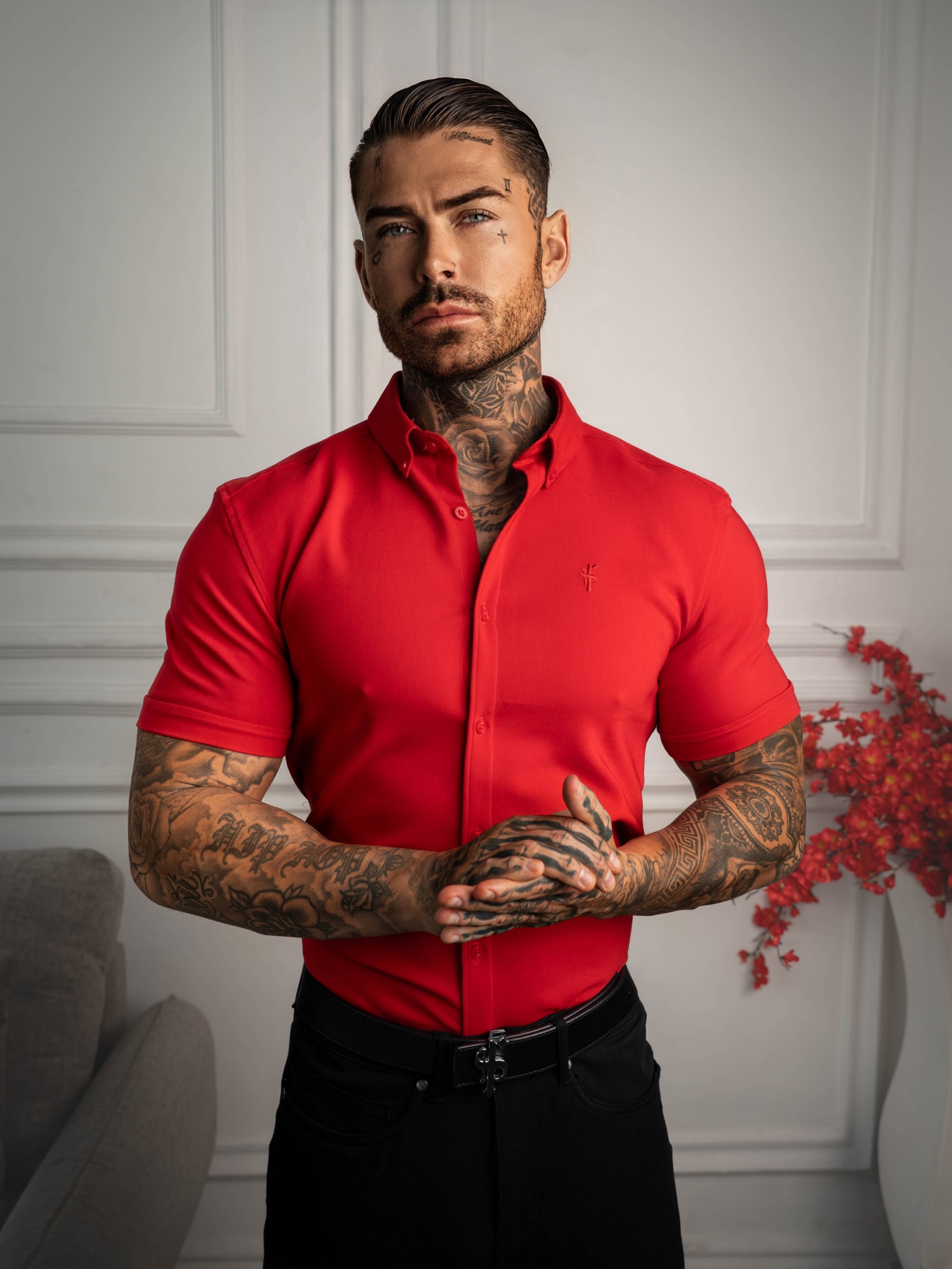 Super Slim SS Postbox Red Scuba with Button Down Collar - FS1189