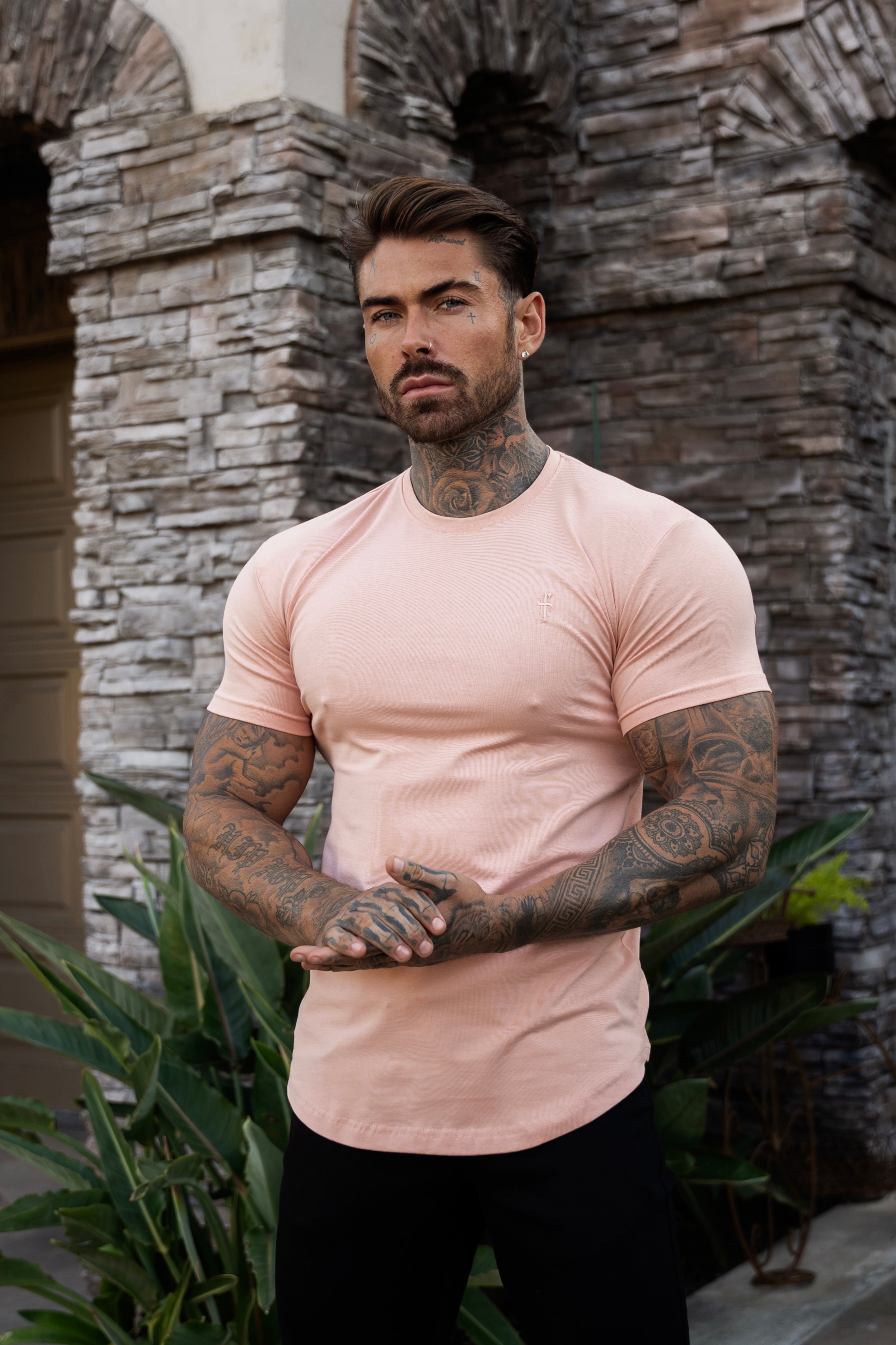 Classic Peach Curved Hem Crew T Shirt - FSH1135 / 1155