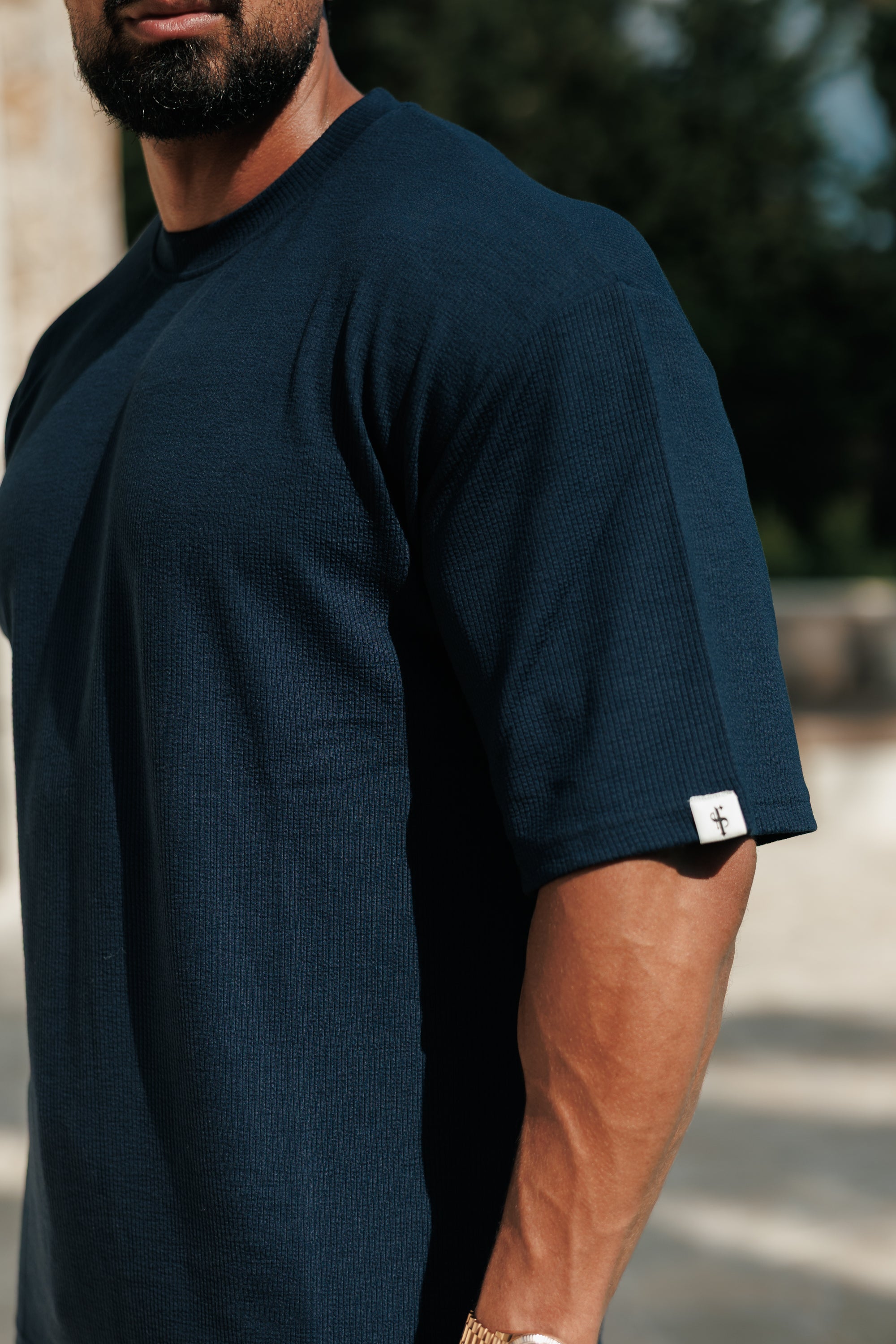 Jersey Cord Navy Oversized T-Shirt - FSR103