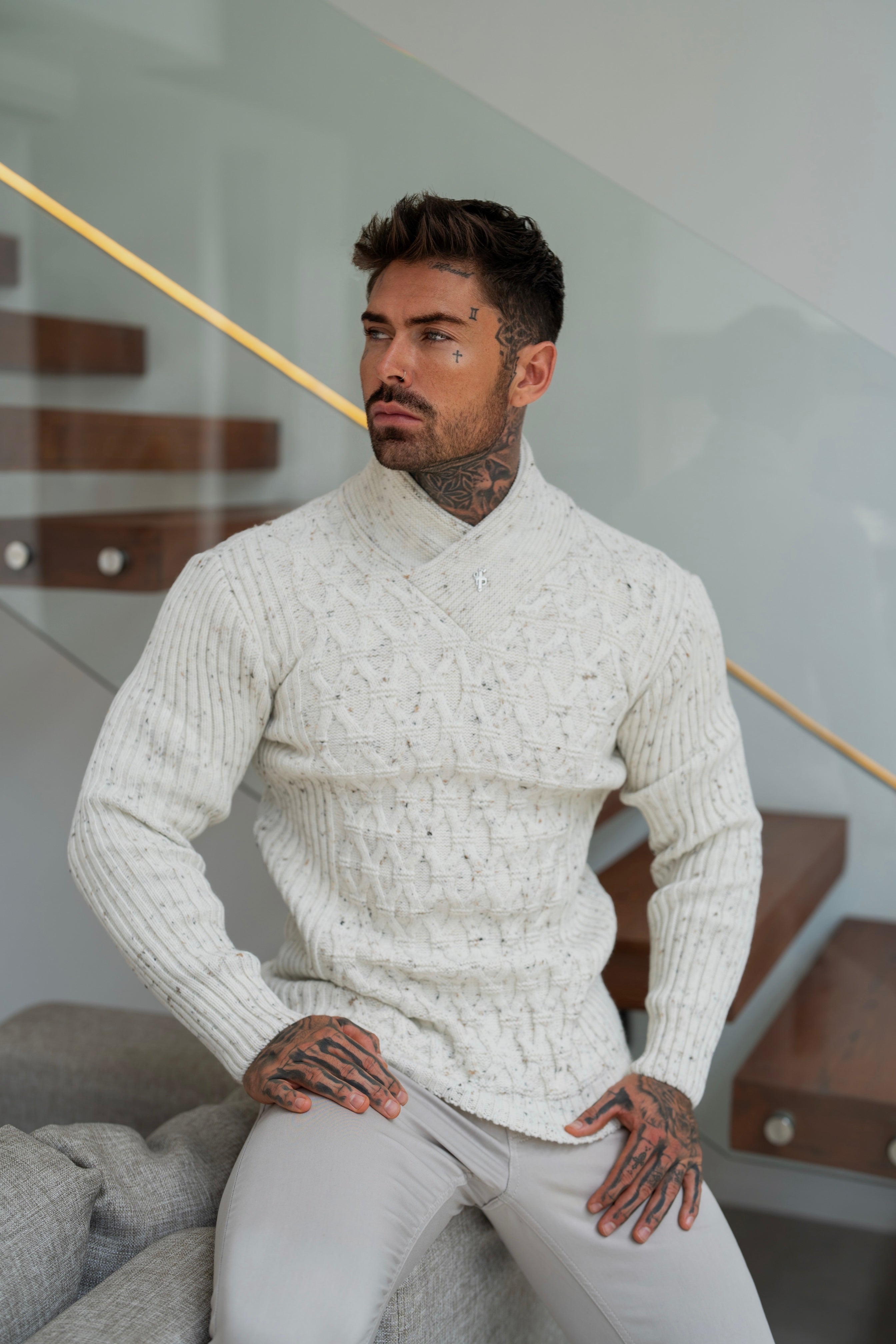 Chunky Cable Knit Natural with Colour Fleck Jumper - FSJ067