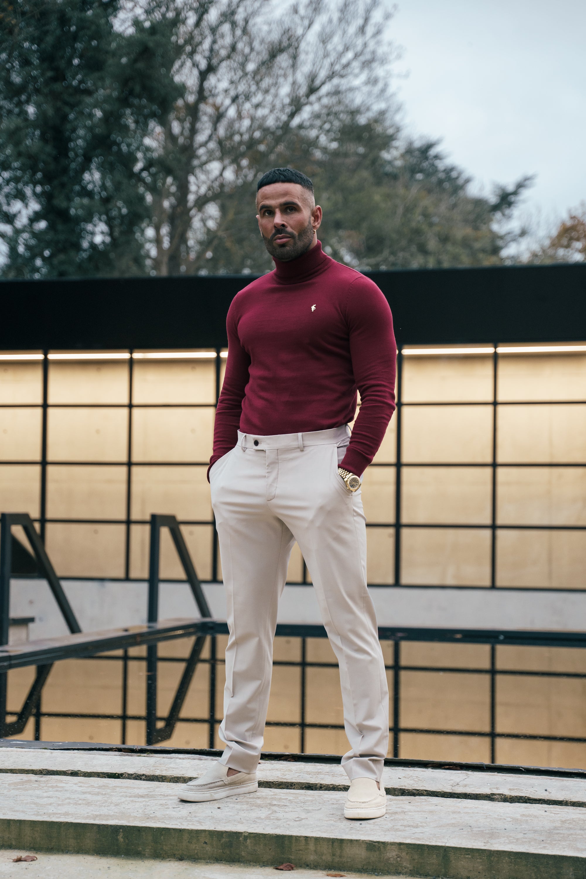 Brick Red Roll Neck Knitted Jumper With FS Branding - FSN203