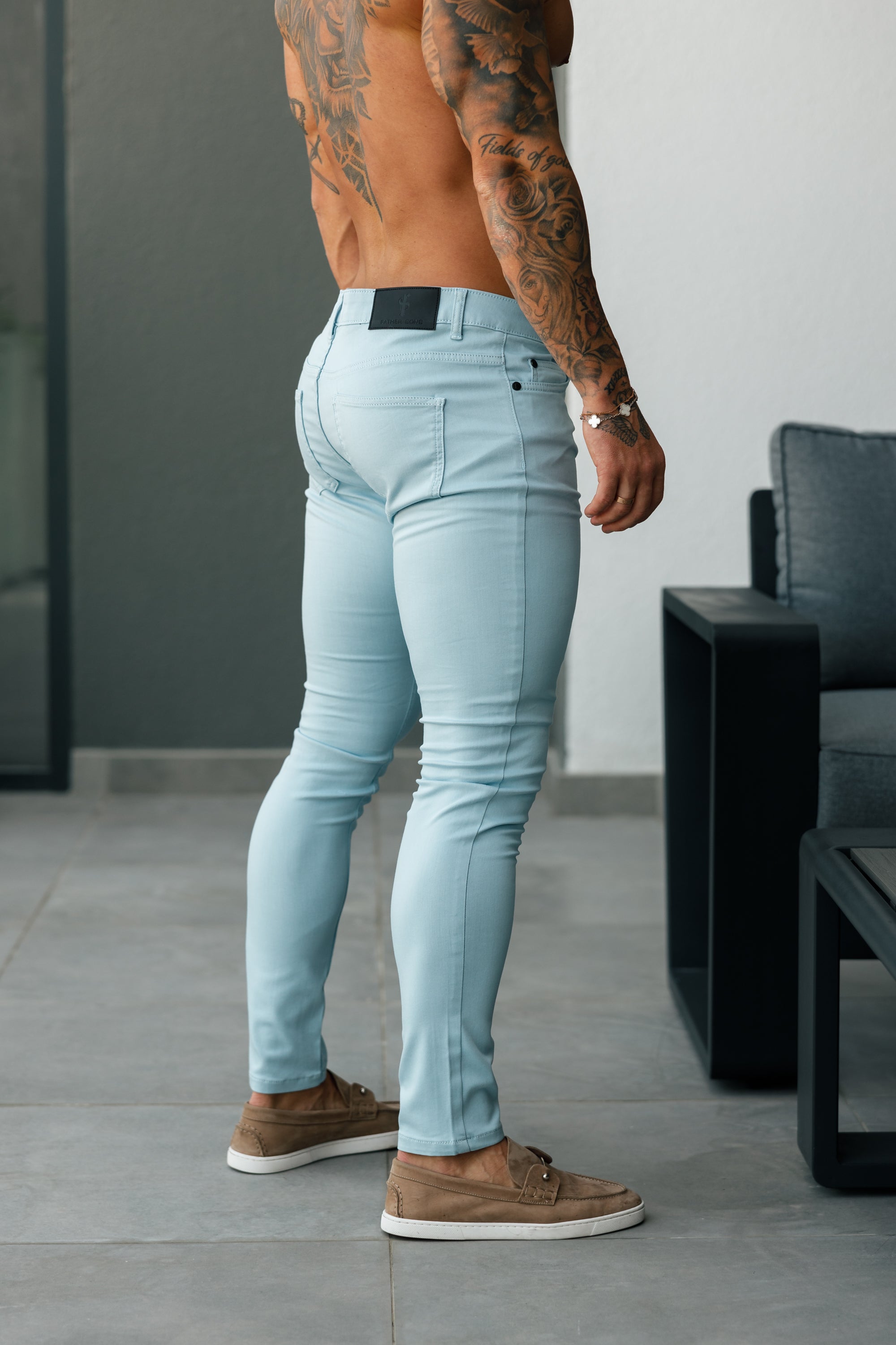 Slim Stretch Pale Blue Sateen Trousers - FSH1147